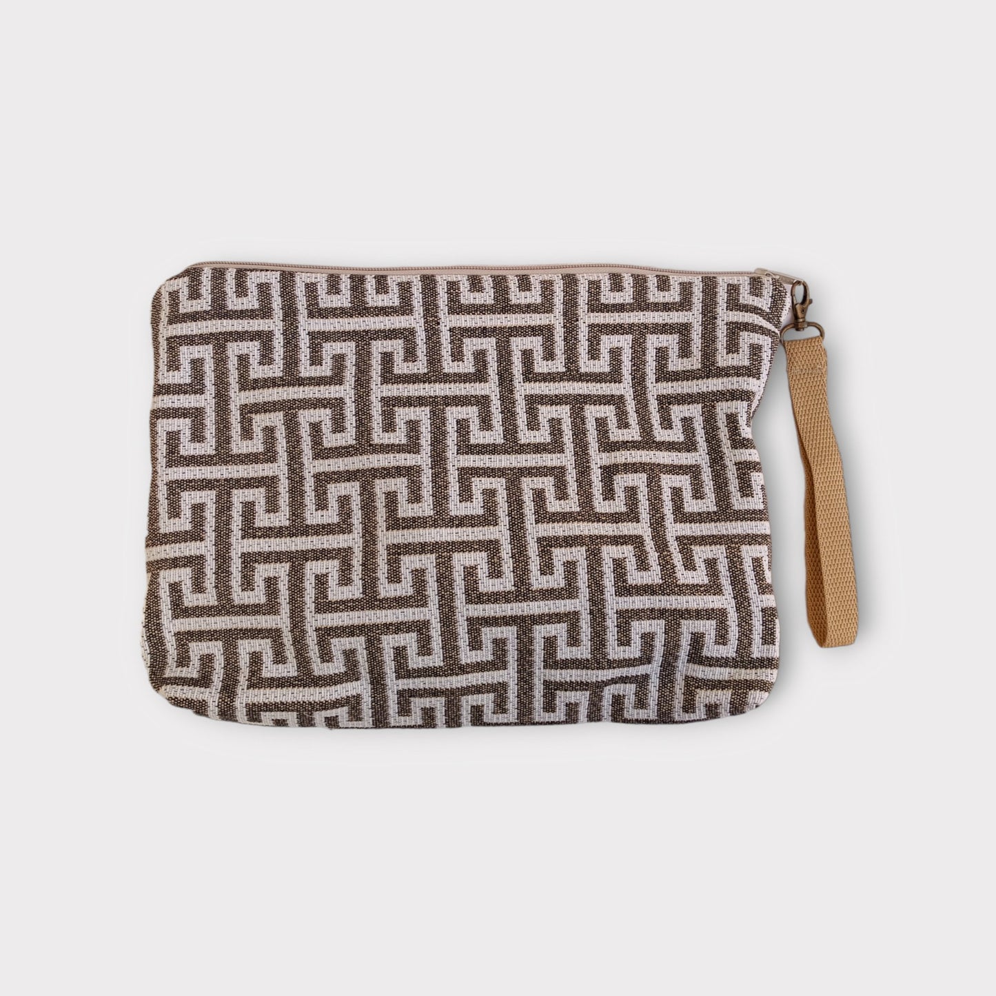 Billie Zippered Clutch Bag - Beige Labyrinth - Maslinda Designs