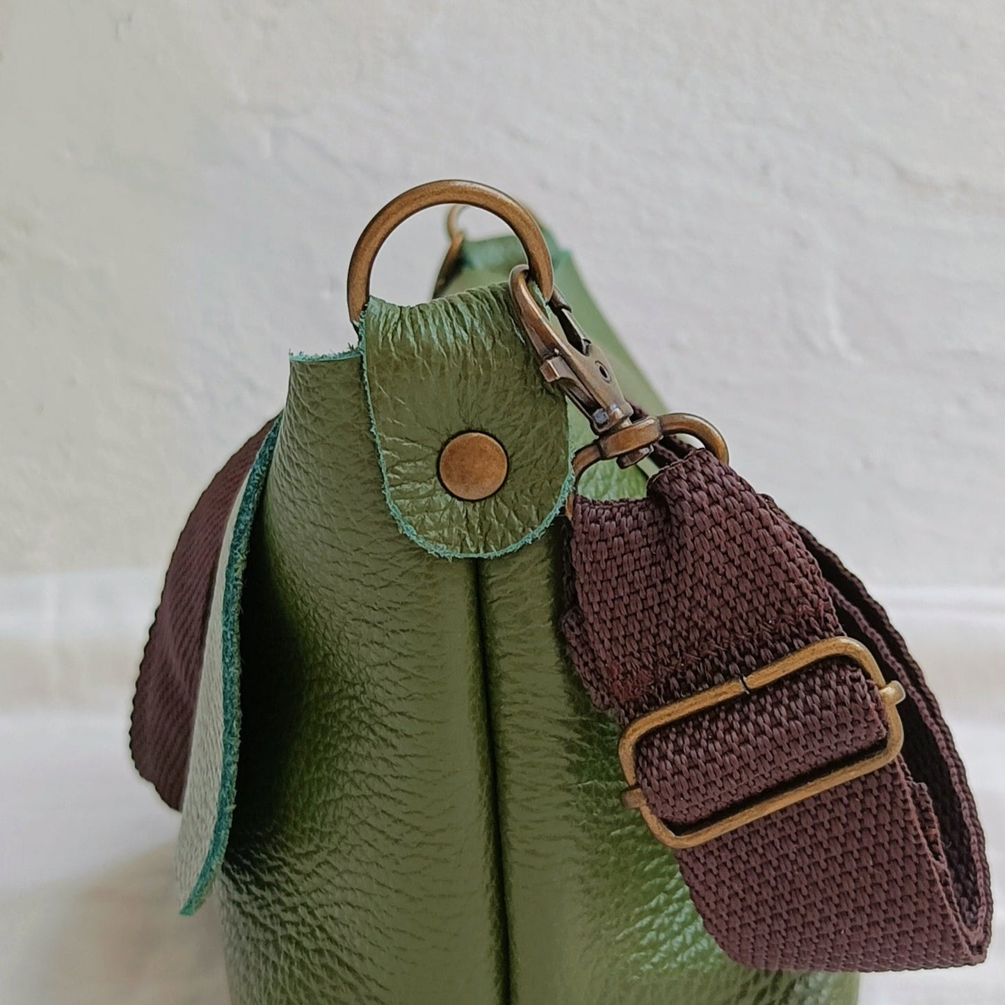 Cross Body Leather Handbag - Claudia Olive - Maslinda Designs