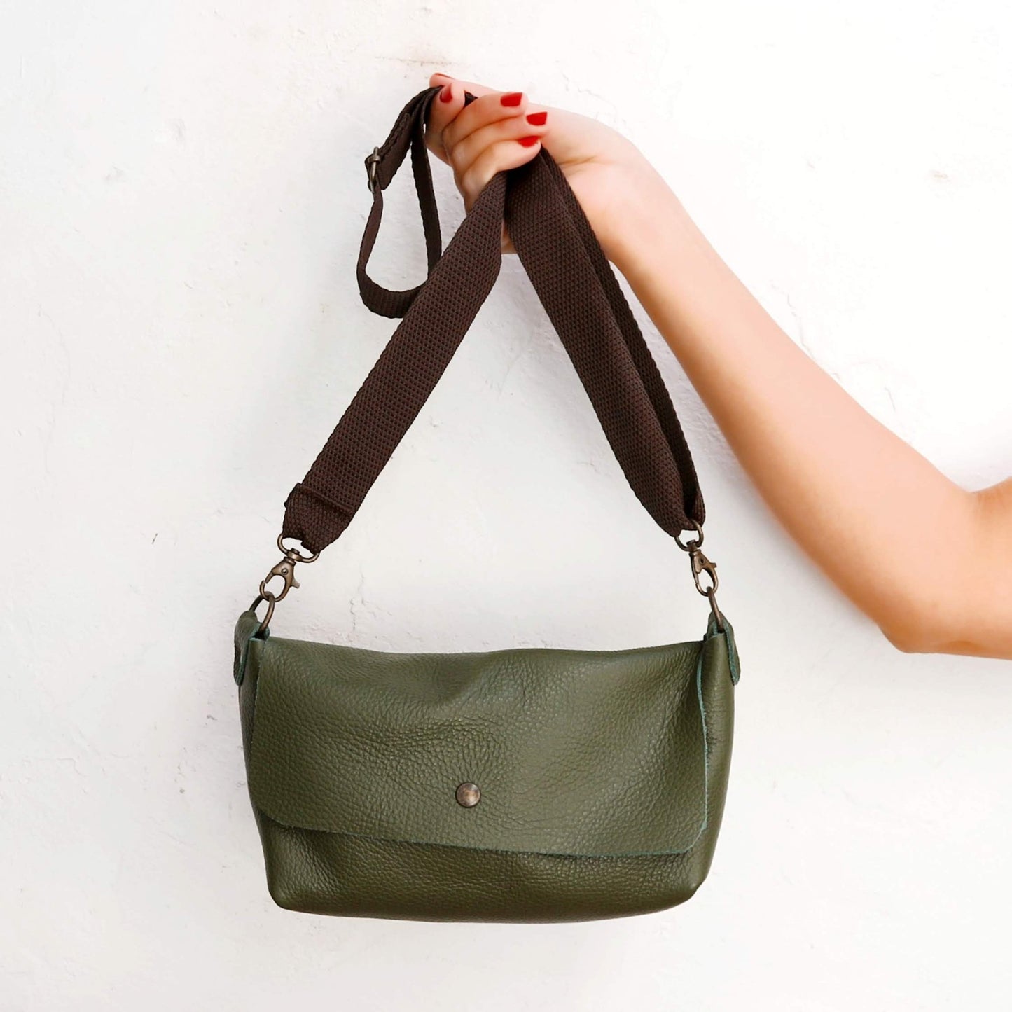 Cross Body Leather Handbag - Claudia Olive - Maslinda Designs