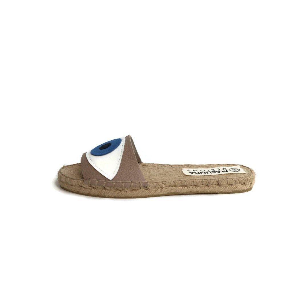 Evil Eye Espadrilles Slides - Beige - Maslinda Designs
