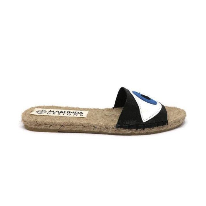 Evil Eye Espadrilles Slides-Black - Maslinda Designs