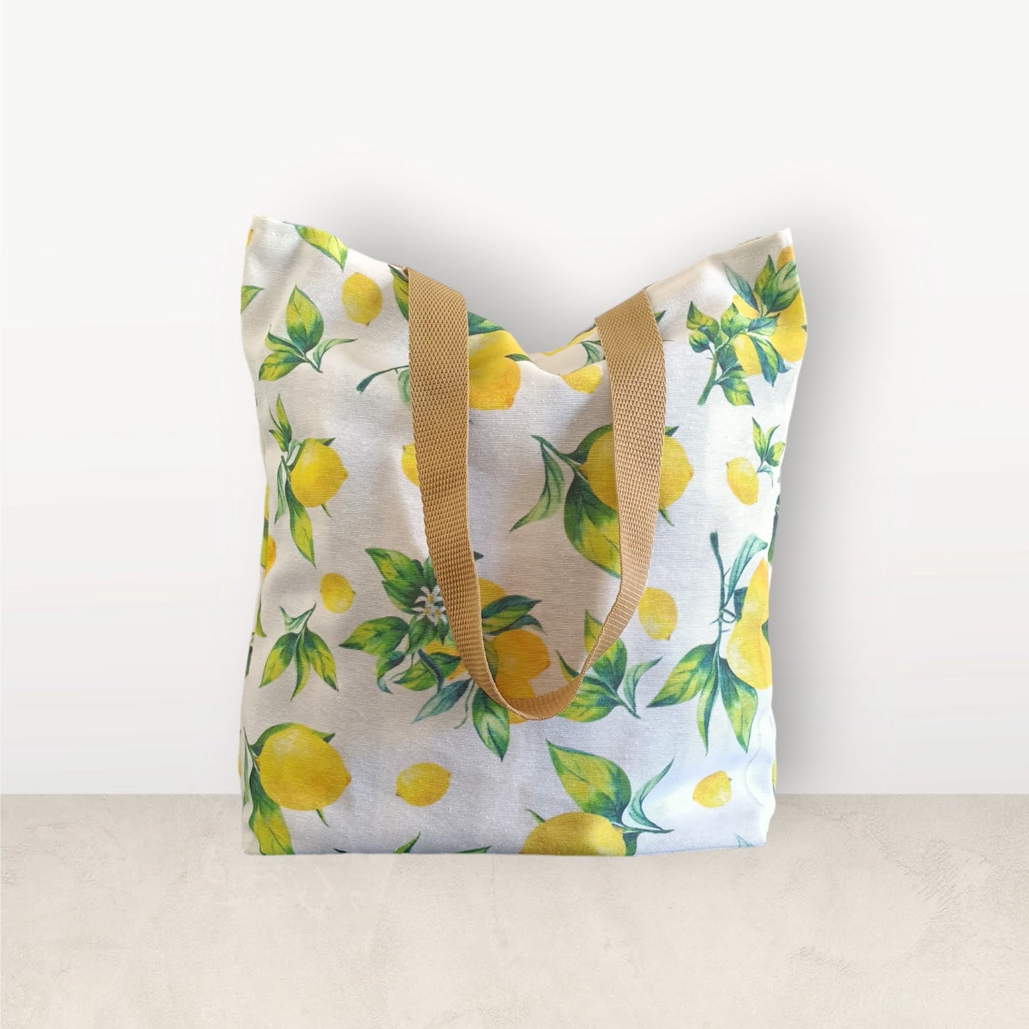 Lemon Print Canvas Shopping Tote Bag - Maslinda Designs