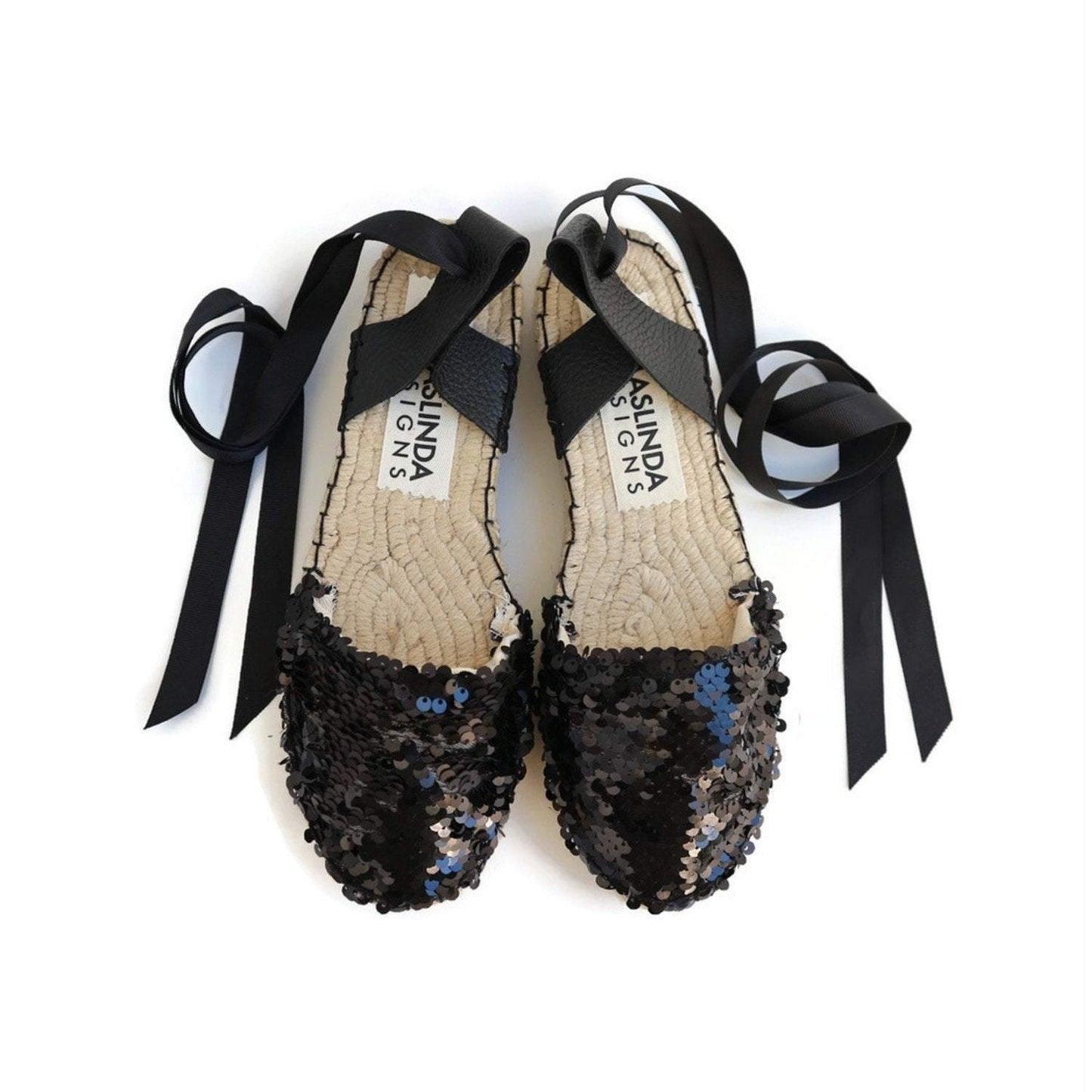 Sequin Espadrilles - Black - Double Sole - Maslinda Designs