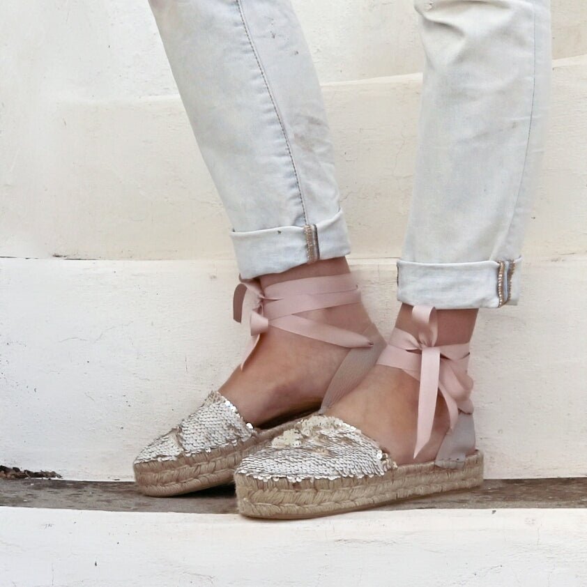 Sequin Espadrilles - Champagne - Double Sole - Maslinda Designs