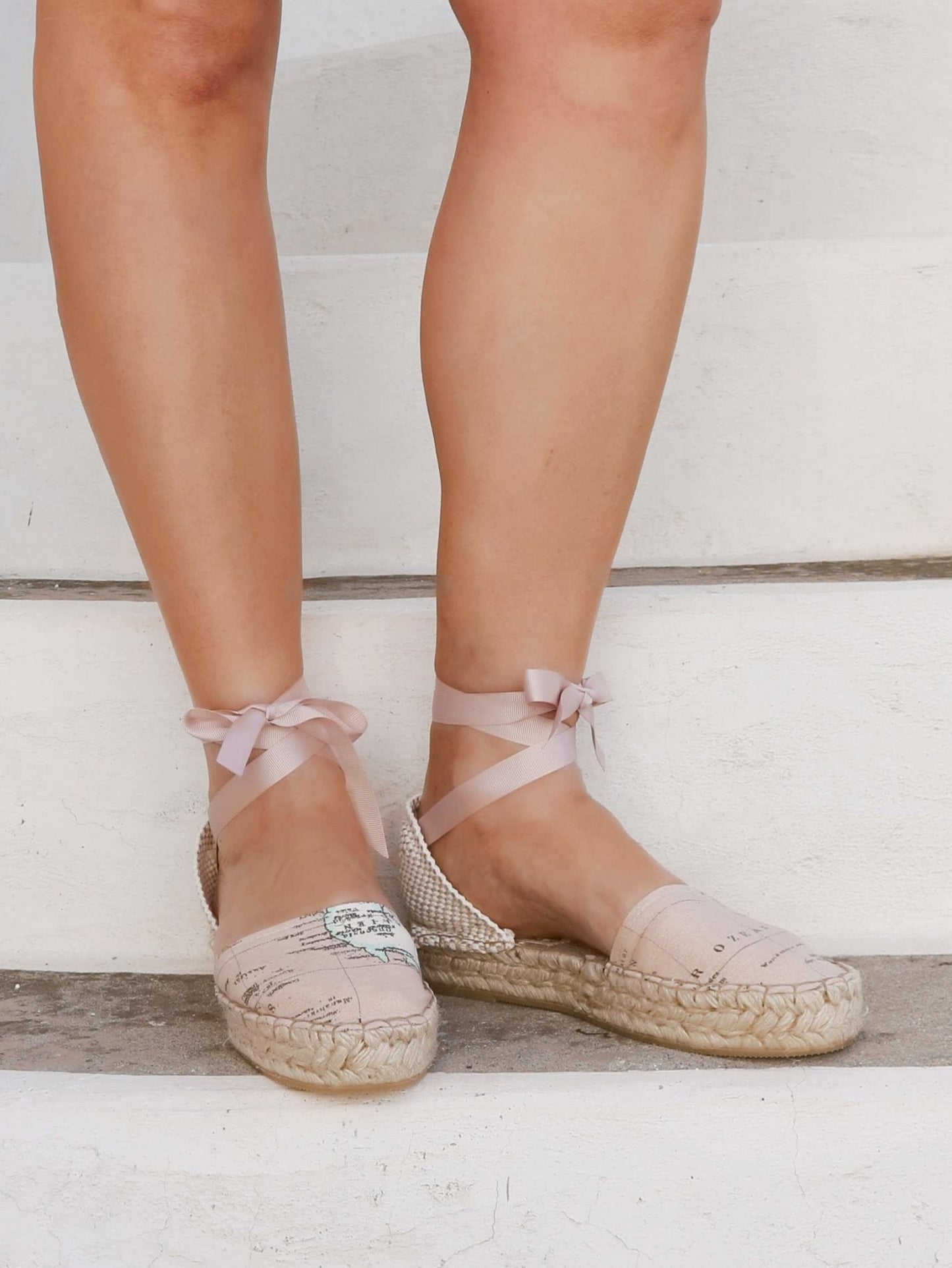 Wedding Espadrilles - World Map Print - Pink - Double Sole - Maslinda Designs