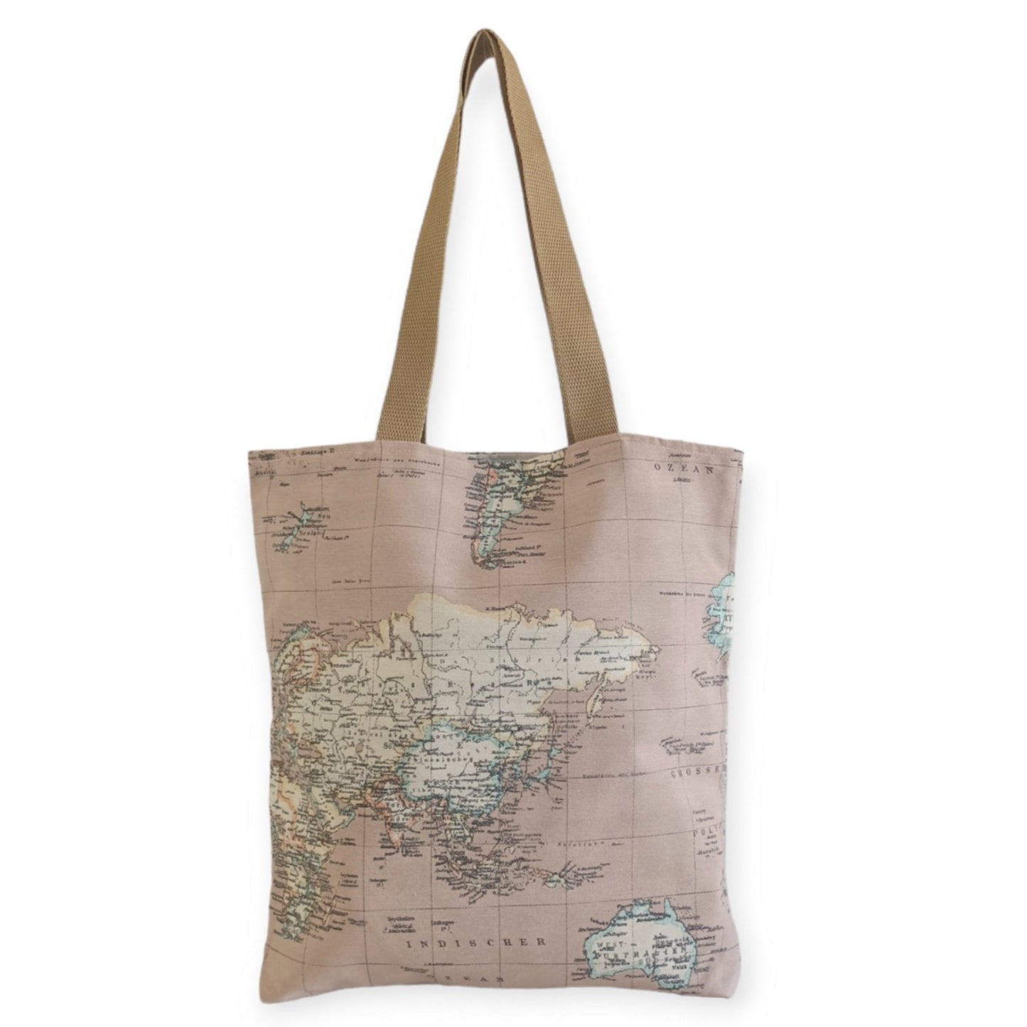 World Map Print Fabric Tote Bag - Pink - Maslinda Designs