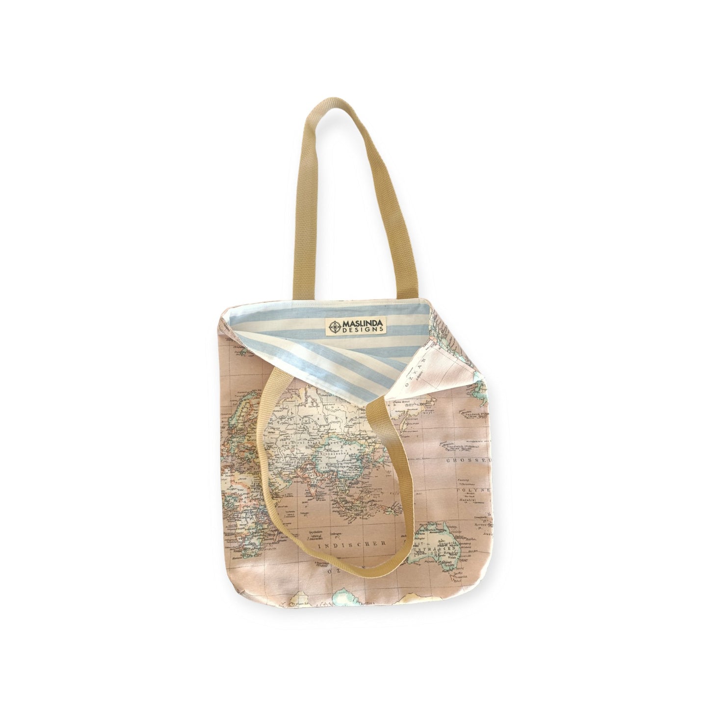 World Map Print Fabric Tote Bag - Pink - Maslinda Designs