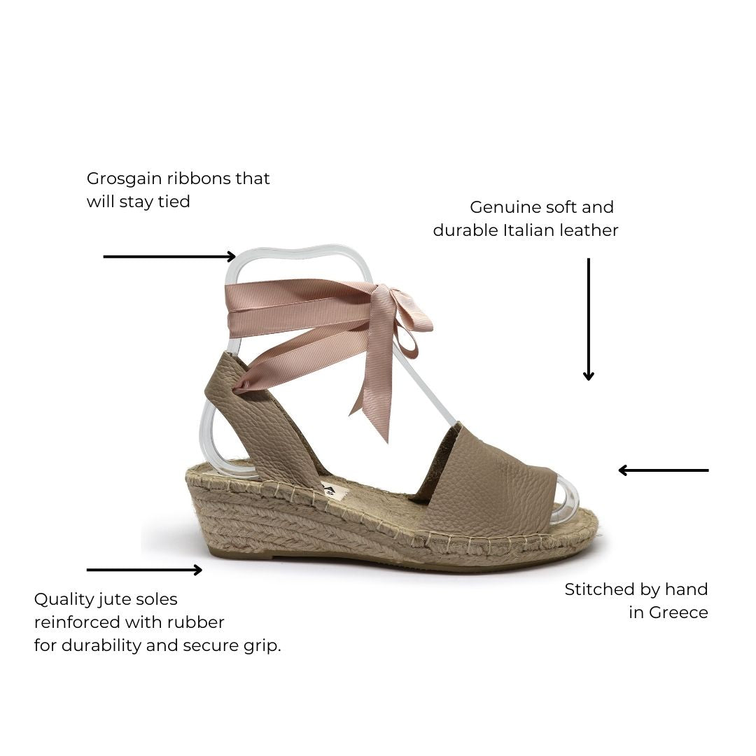Low Wedge Leather Espadrilles - Black