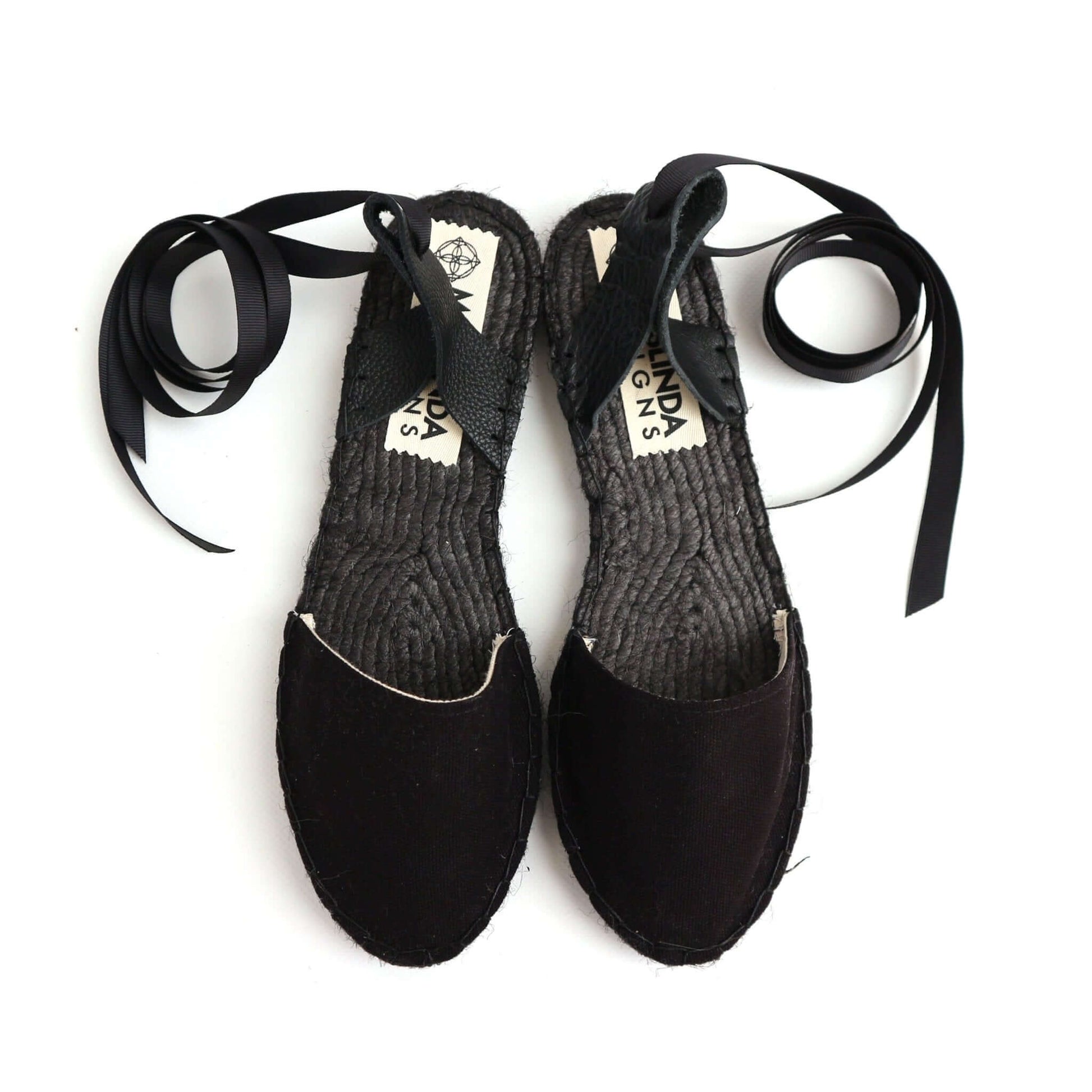 All Black Lace Up Espadrilles - Maslinda Designs