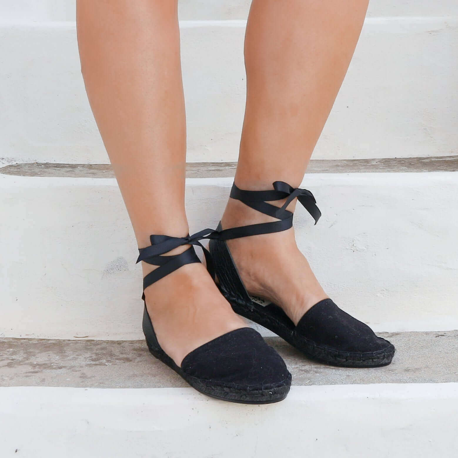 All Black Lace Up Espadrilles - Maslinda Designs