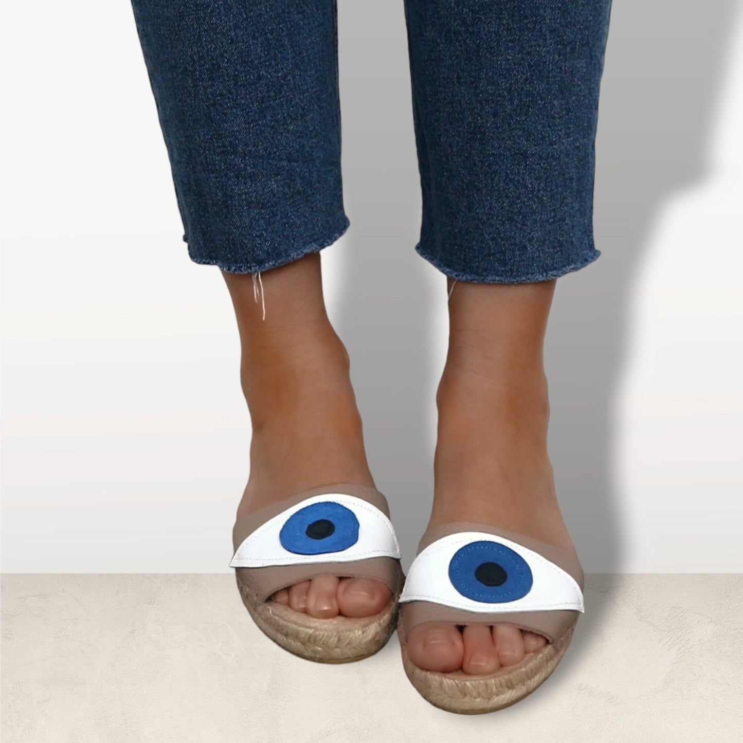 Evil Eye Espadrilles Slides - Beige