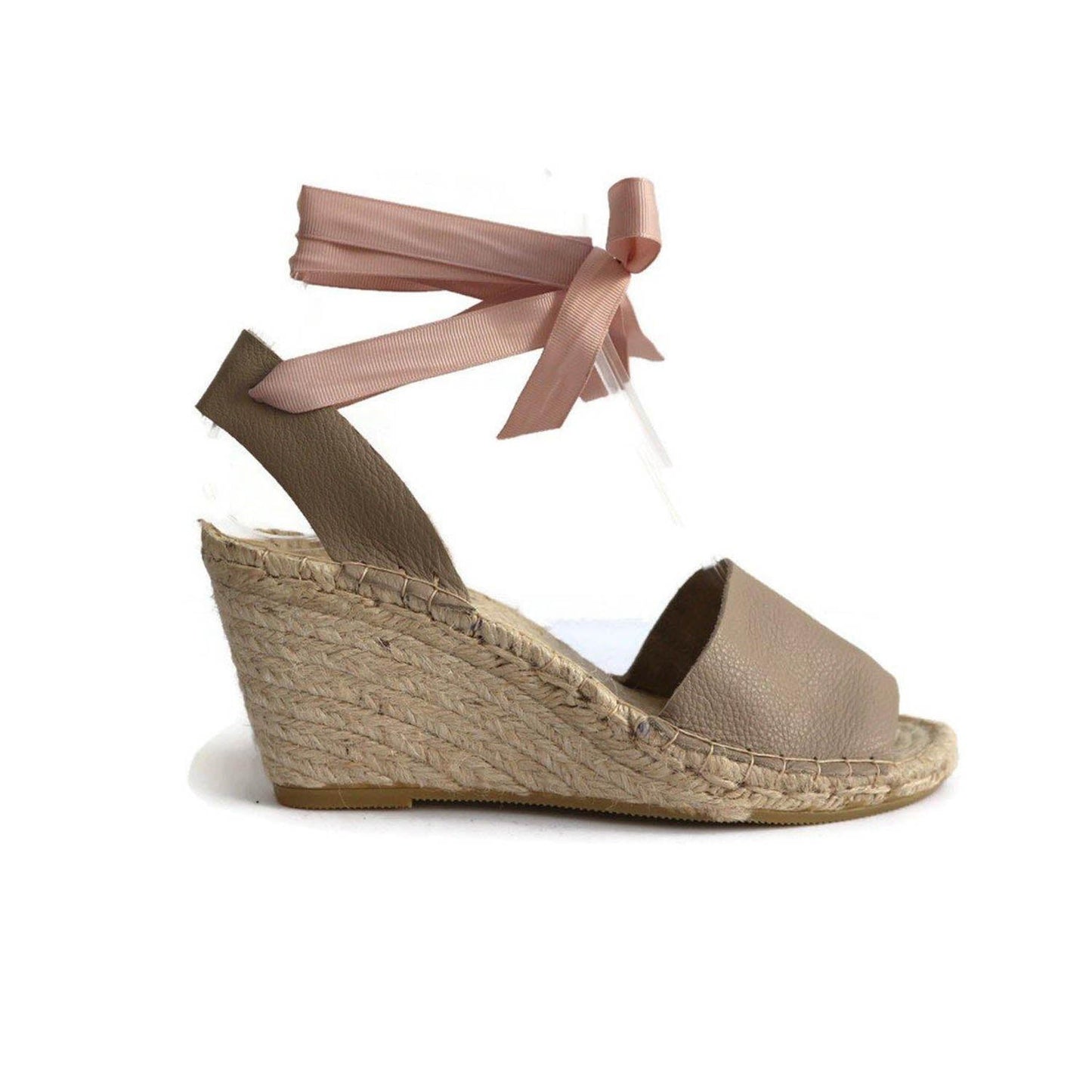 High Wedge Leather Espadrilles Sandals - Beige - Maslinda Designs