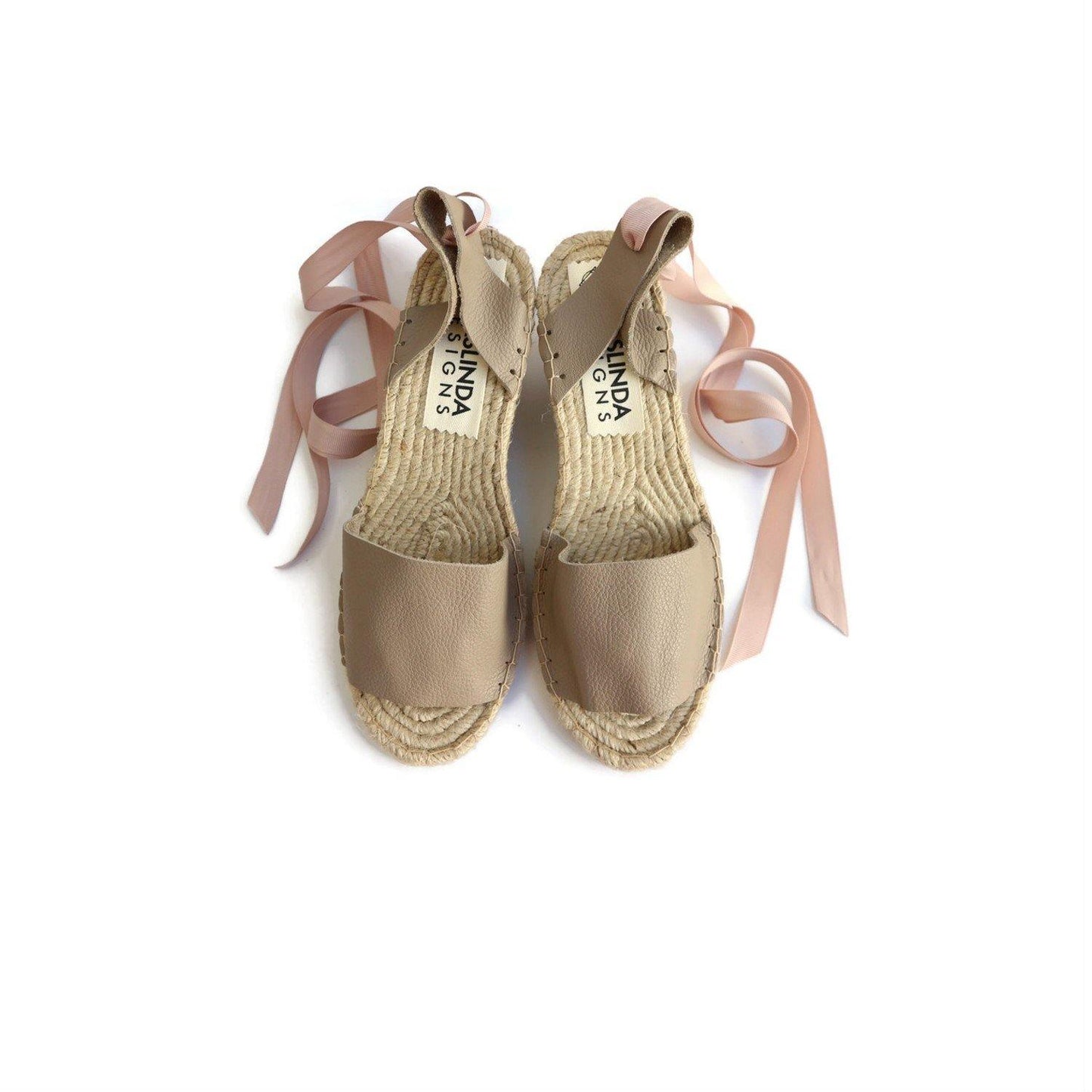 High Wedge Leather Espadrilles Sandals - Beige - Maslinda Designs