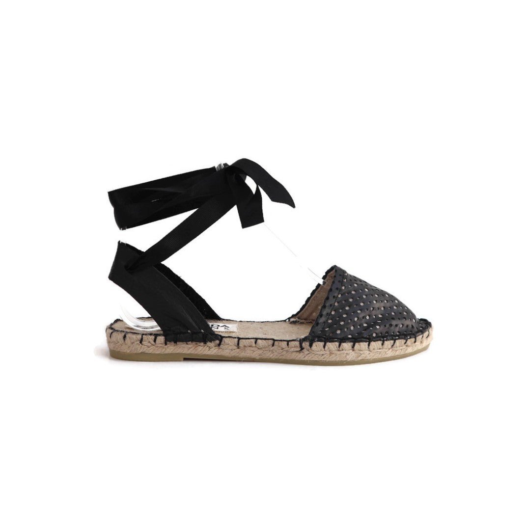 Peek a Boo Leather Espadrilles - Black - Maslinda Designs