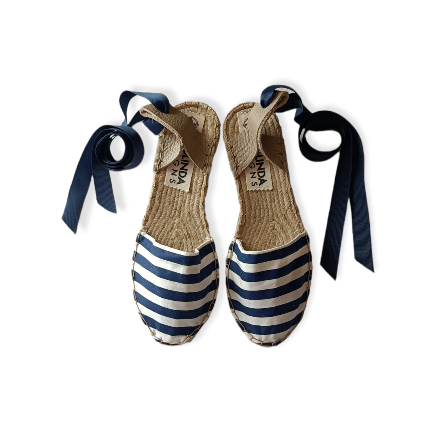 Low Wedge Espadrilles - Navy Stripes - Maslinda Designs