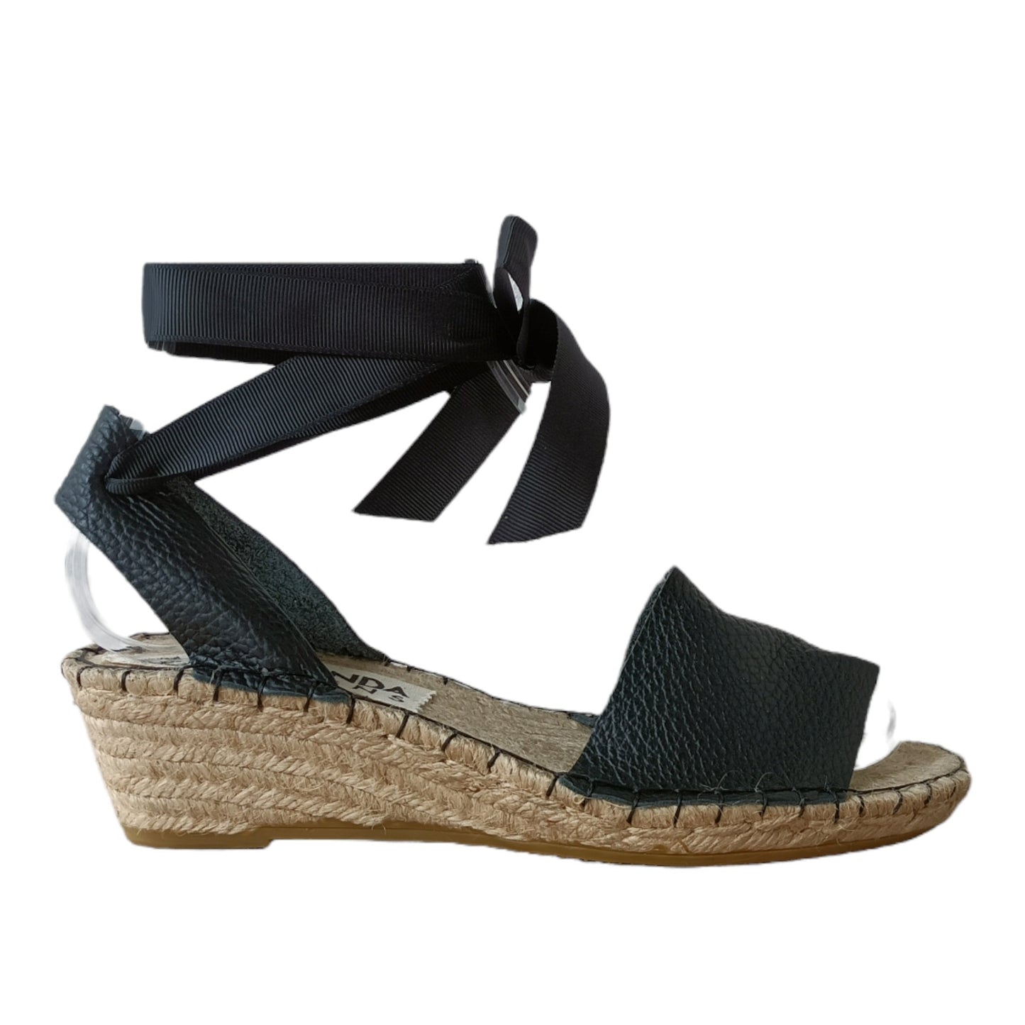Low Wedge Leather Espadrilles - Black - Maslinda Designs