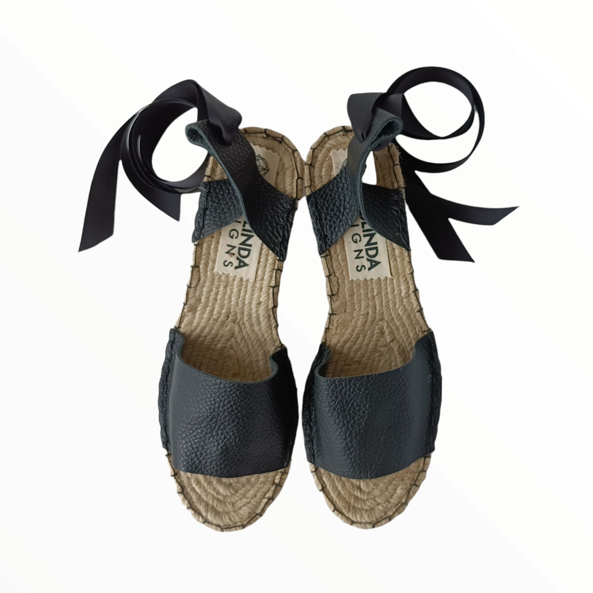 Low Wedge Leather Espadrilles - Black - Maslinda Designs