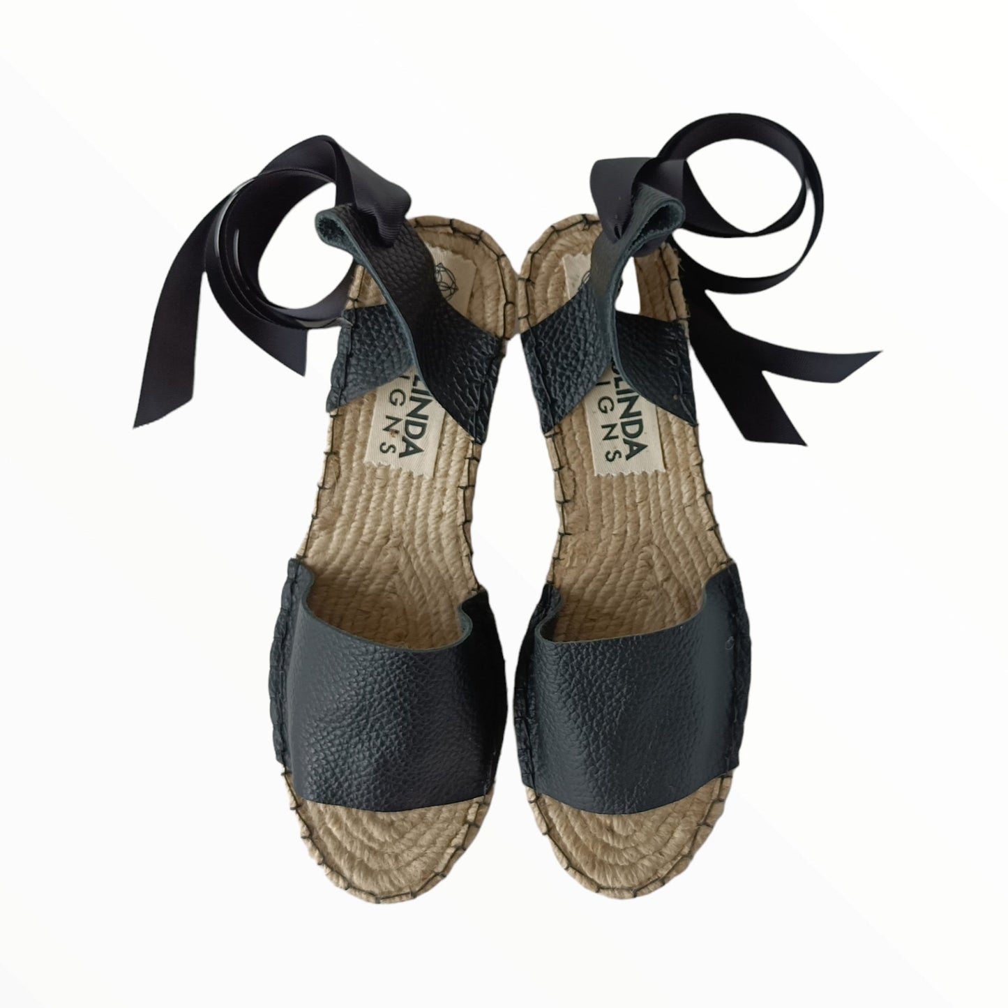 Low Wedge Leather Espadrilles - Black