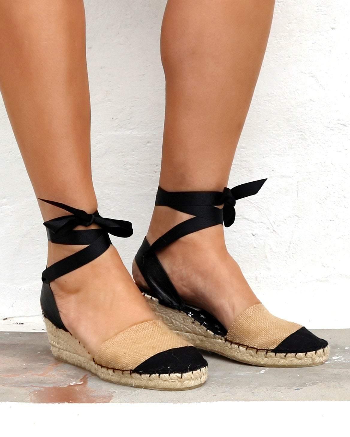Ma Belle Low Wedge Espadrilles - Beige - Maslinda Designs