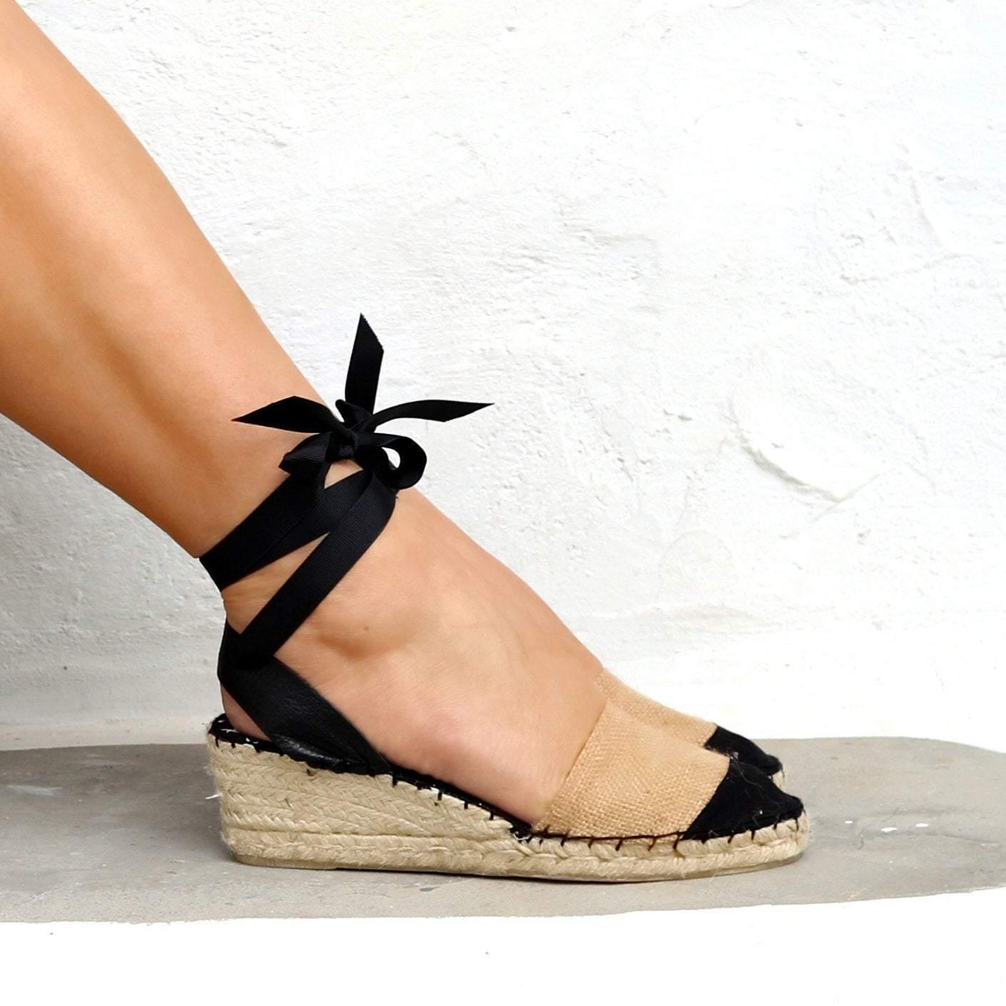 Ma Belle Low Wedge Espadrilles - Beige - Maslinda Designs