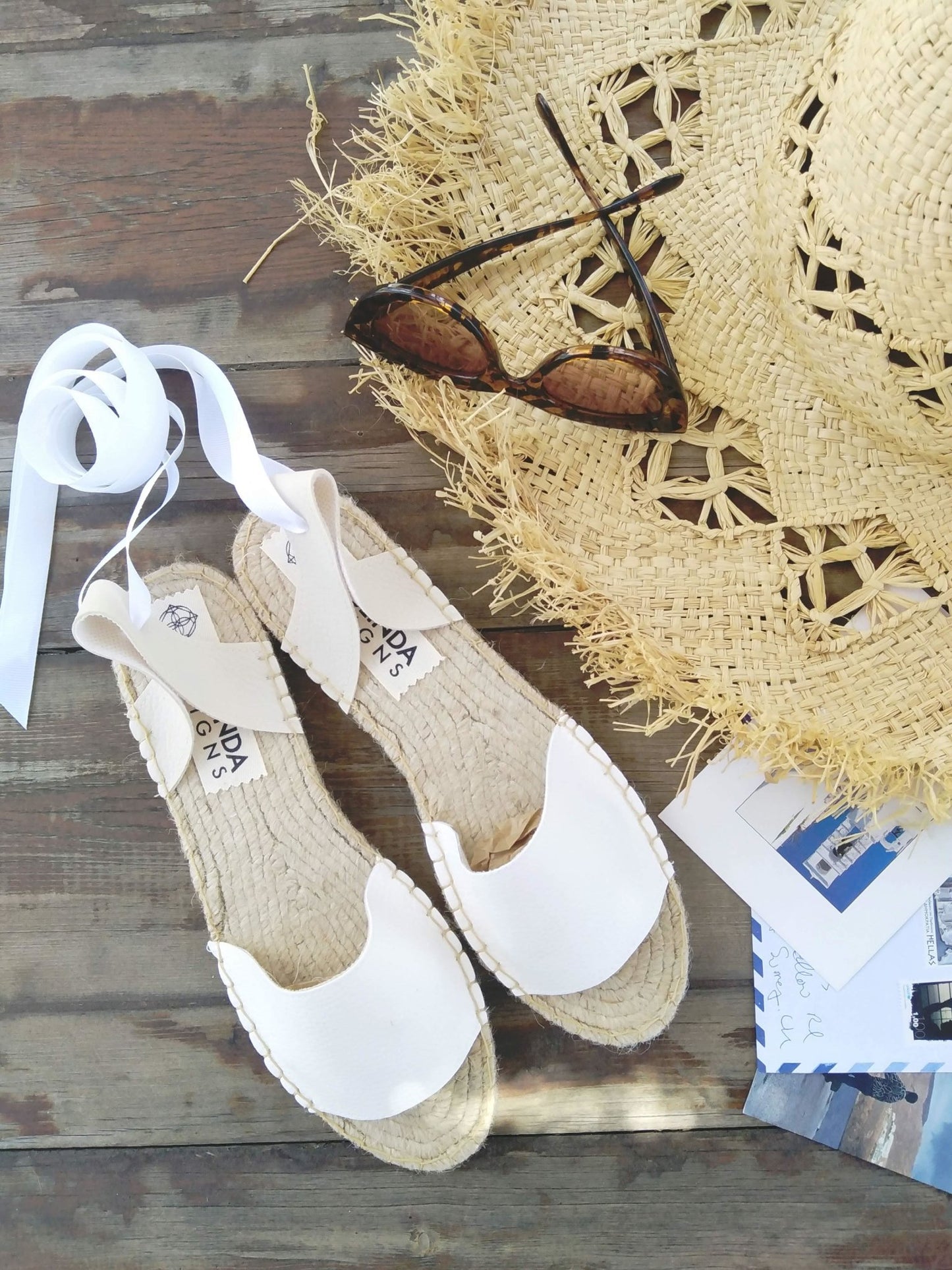 Vegan Espadrilles Sandals - White - Classic Sole - Maslinda Designs