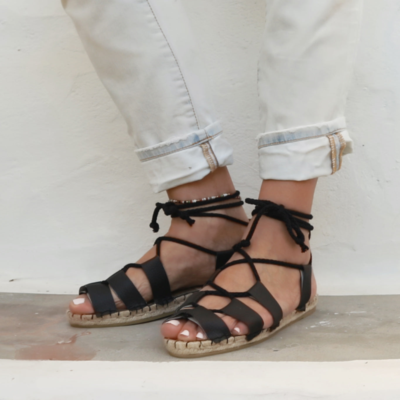 Gladiator Sandals - Vegan Leather - Black - Classic Sole - Maslinda Designs