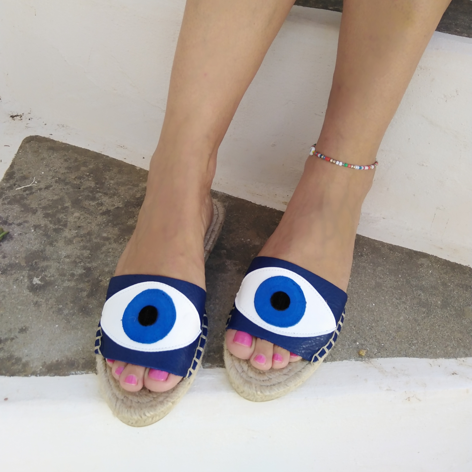 Evil Eye Espadrilles Slides - Blue - Maslinda Designs