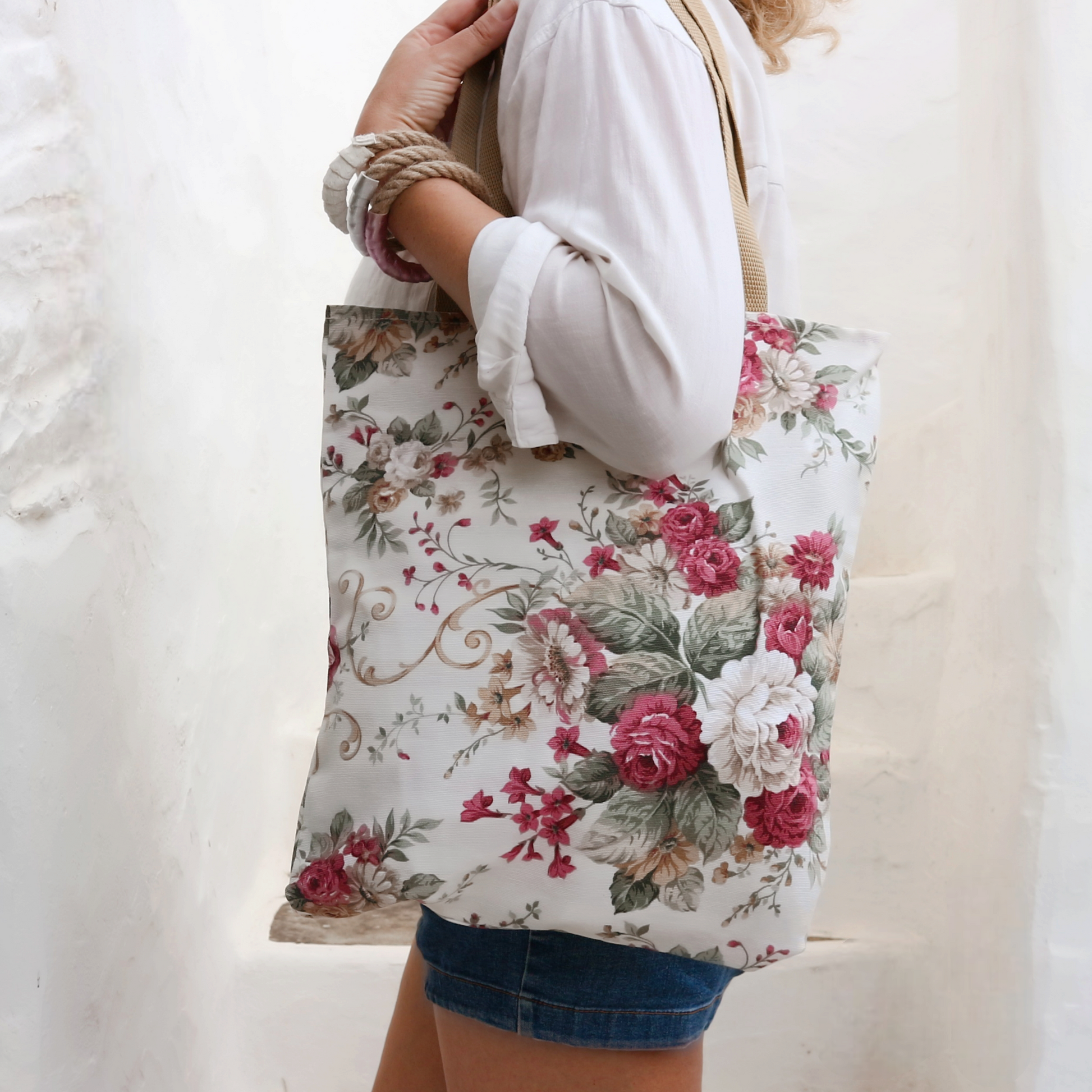 Red Floral Print Tote Bag - Maslinda Designs