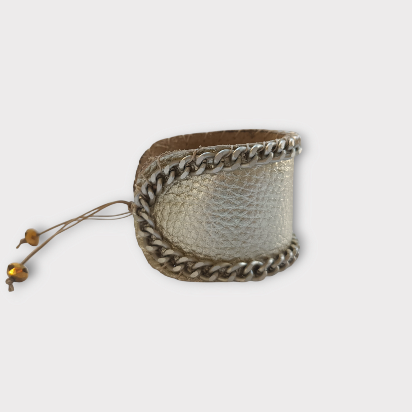 Wide Leather and Chain Cuff Bracelet - Angelica