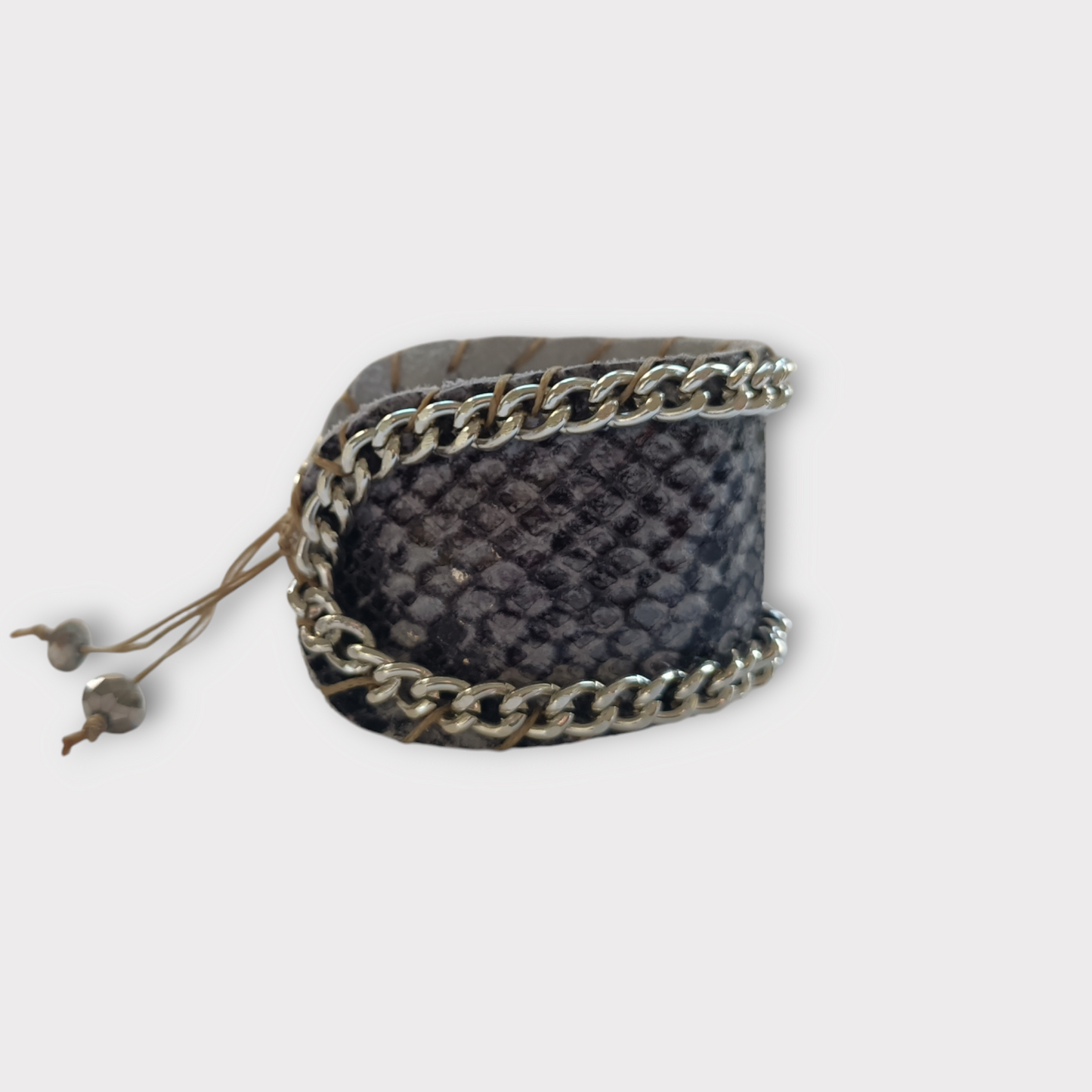 Wide Leather and Chain Cuff Bracelet - Angelica