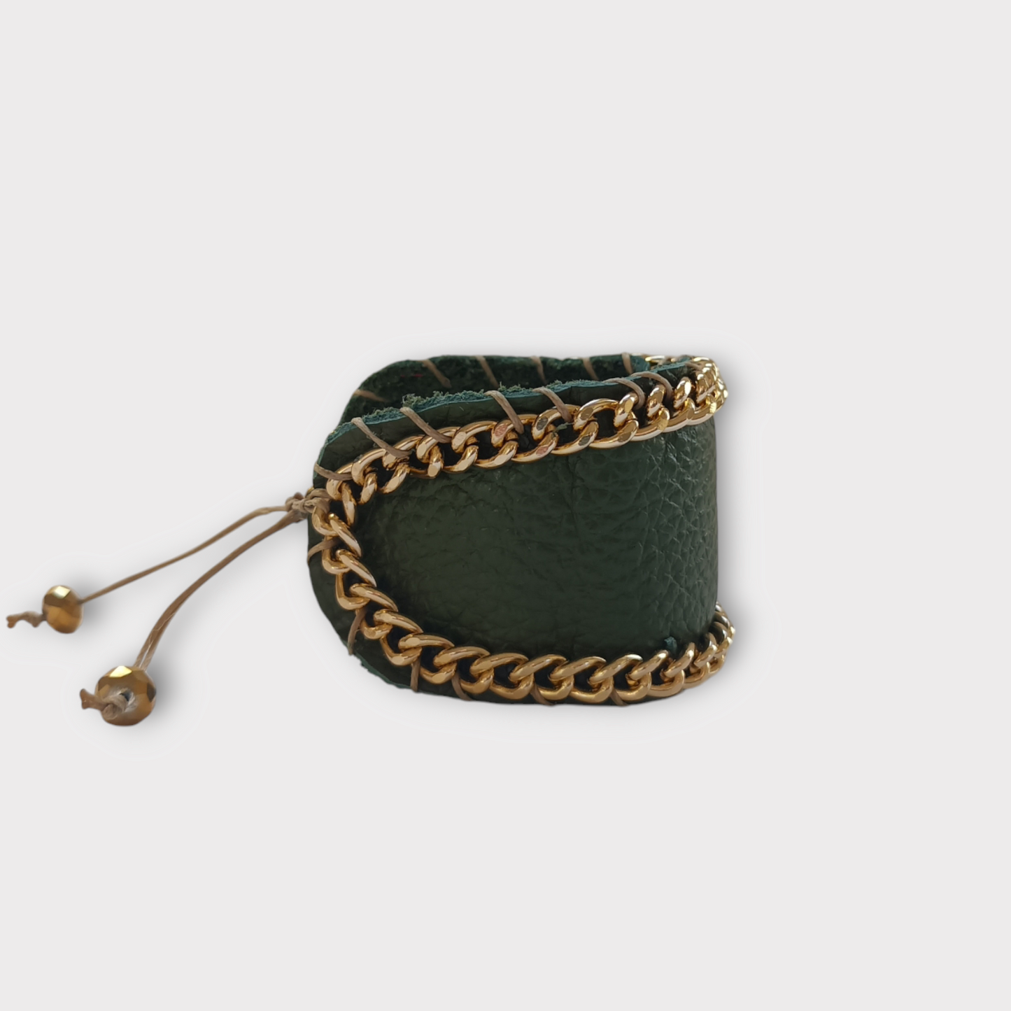 Wide Leather and Chain Cuff Bracelet - Angelica