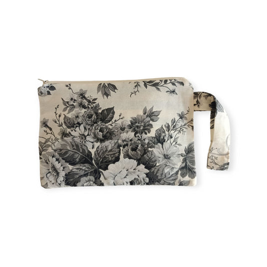 Floral Print Zipper Bag  - Black and White