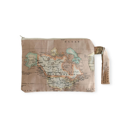 World Map Print Zipper Bag - Pink
