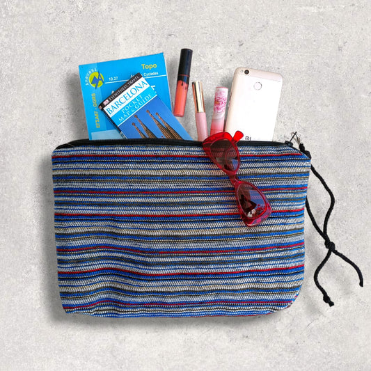 Billie Zippered Clutch Bag - Blue Stripes - Maslinda Designs