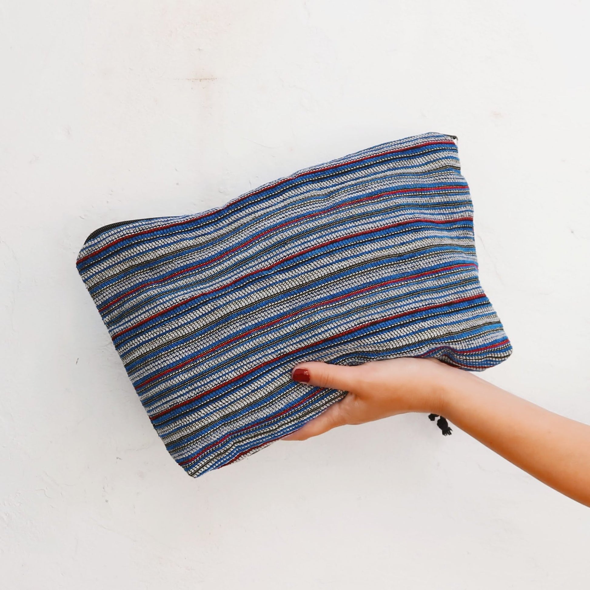 Billie Zippered Clutch Bag - Blue Stripes - Maslinda Designs