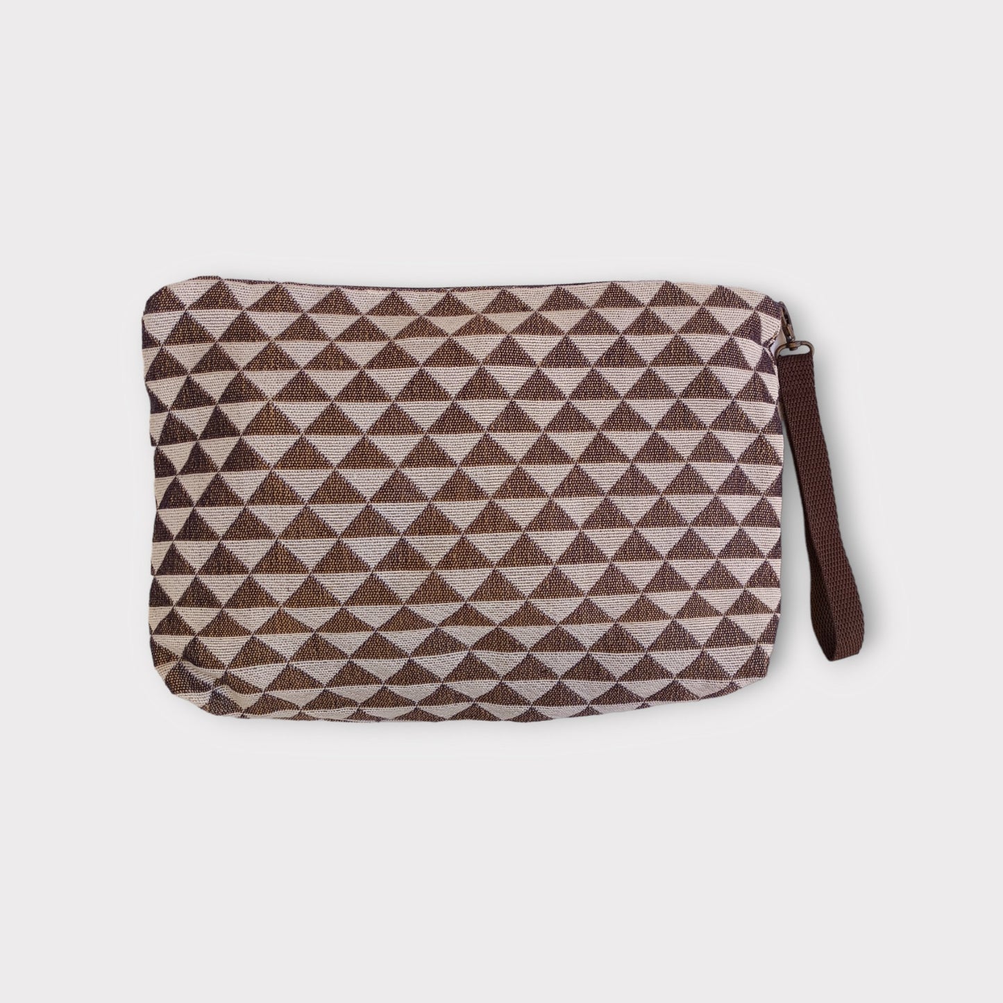 Billie Zippered Clutch Bag - Brown Triangles - Maslinda Designs