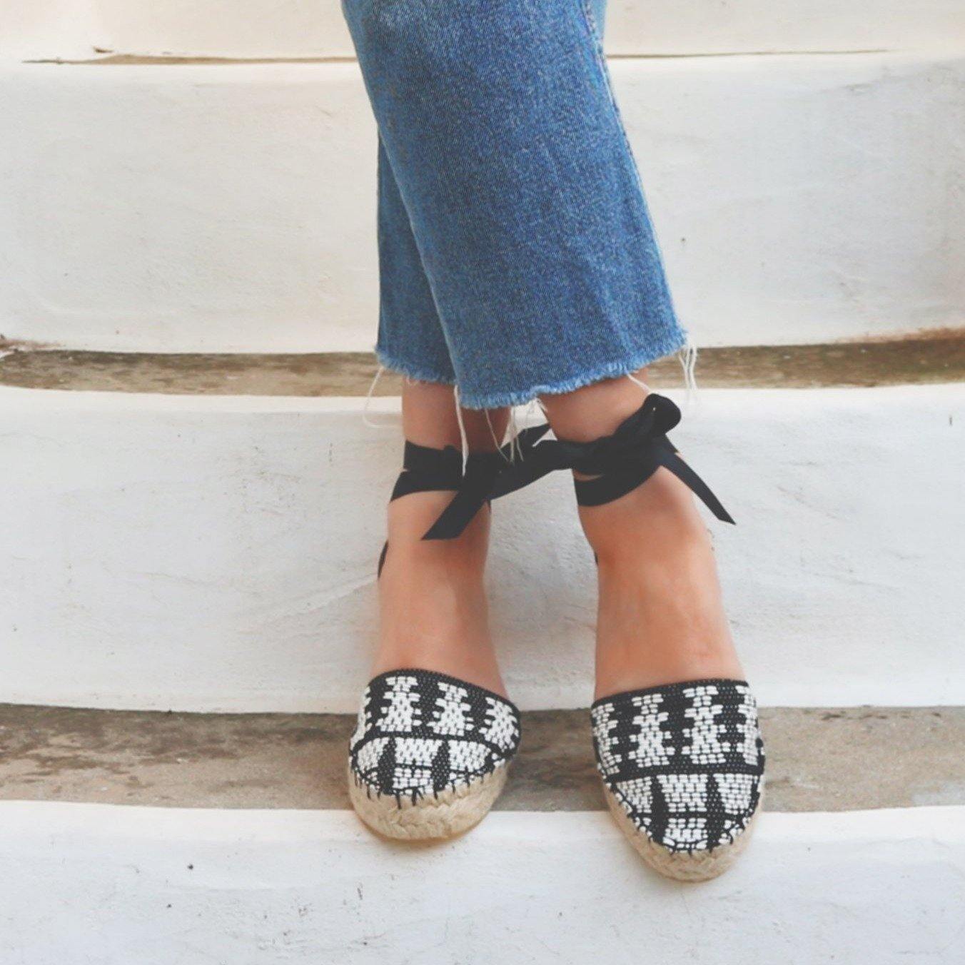 Black and White Boho Espadrilles - Maslinda Designs