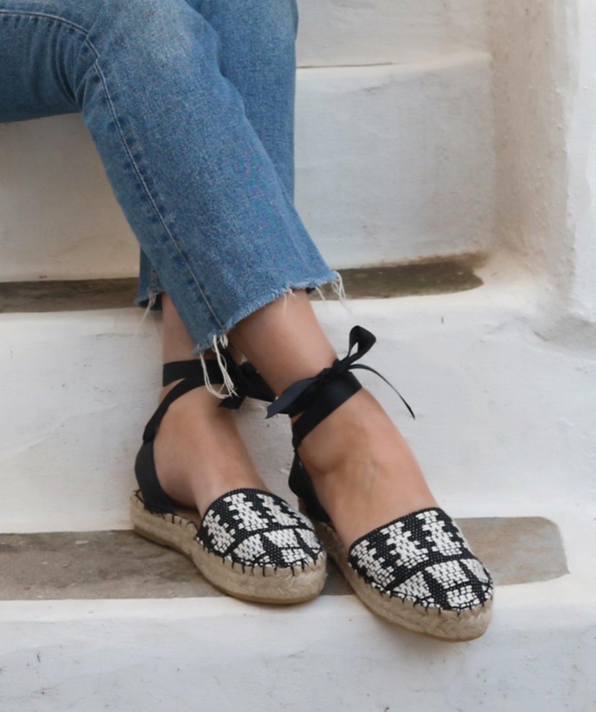 Black and White Boho Espadrilles - Maslinda Designs