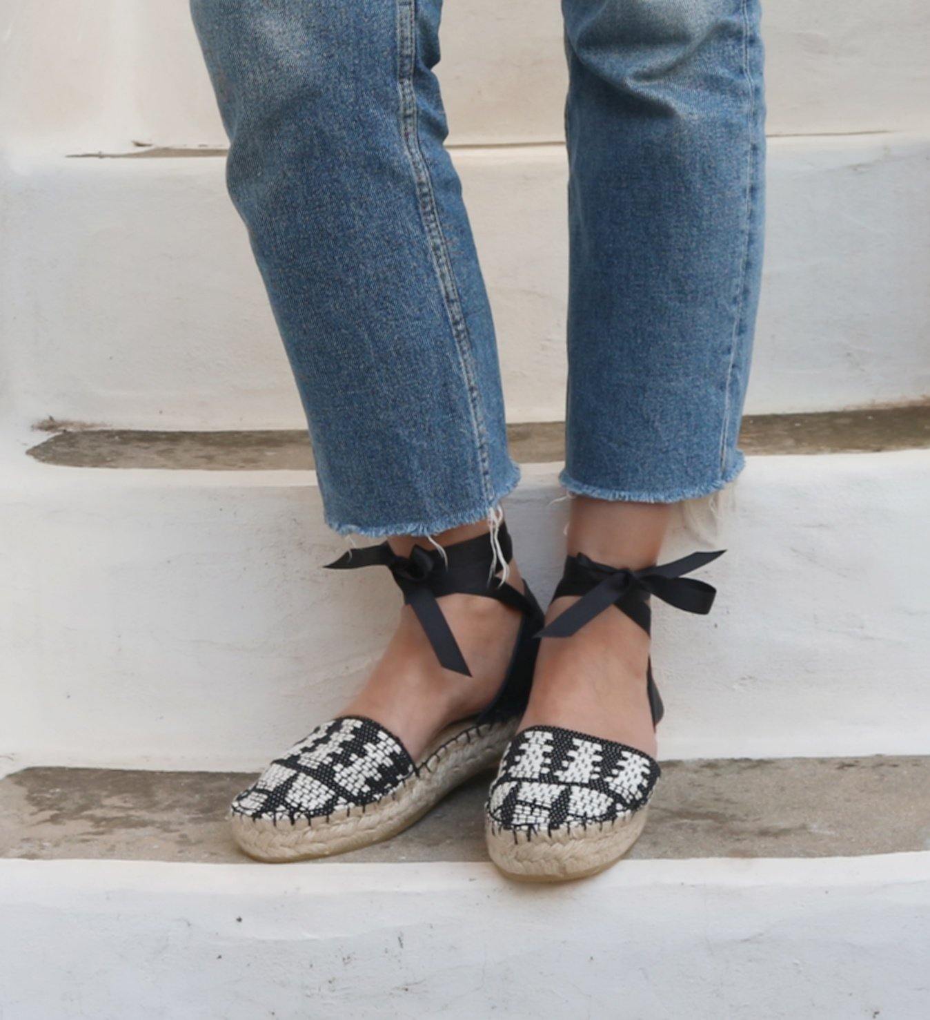 Black and White Boho Espadrilles - Maslinda Designs