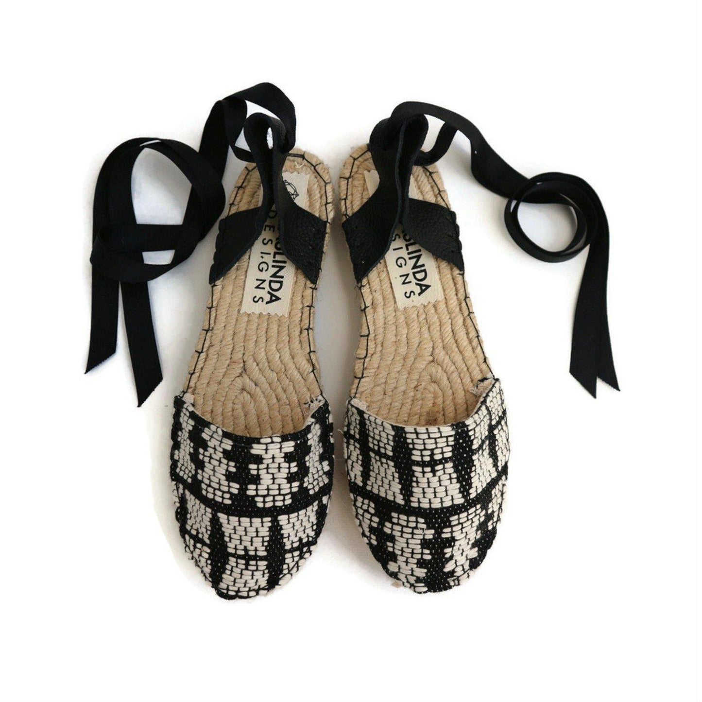 Black and White Boho Espadrilles - Maslinda Designs