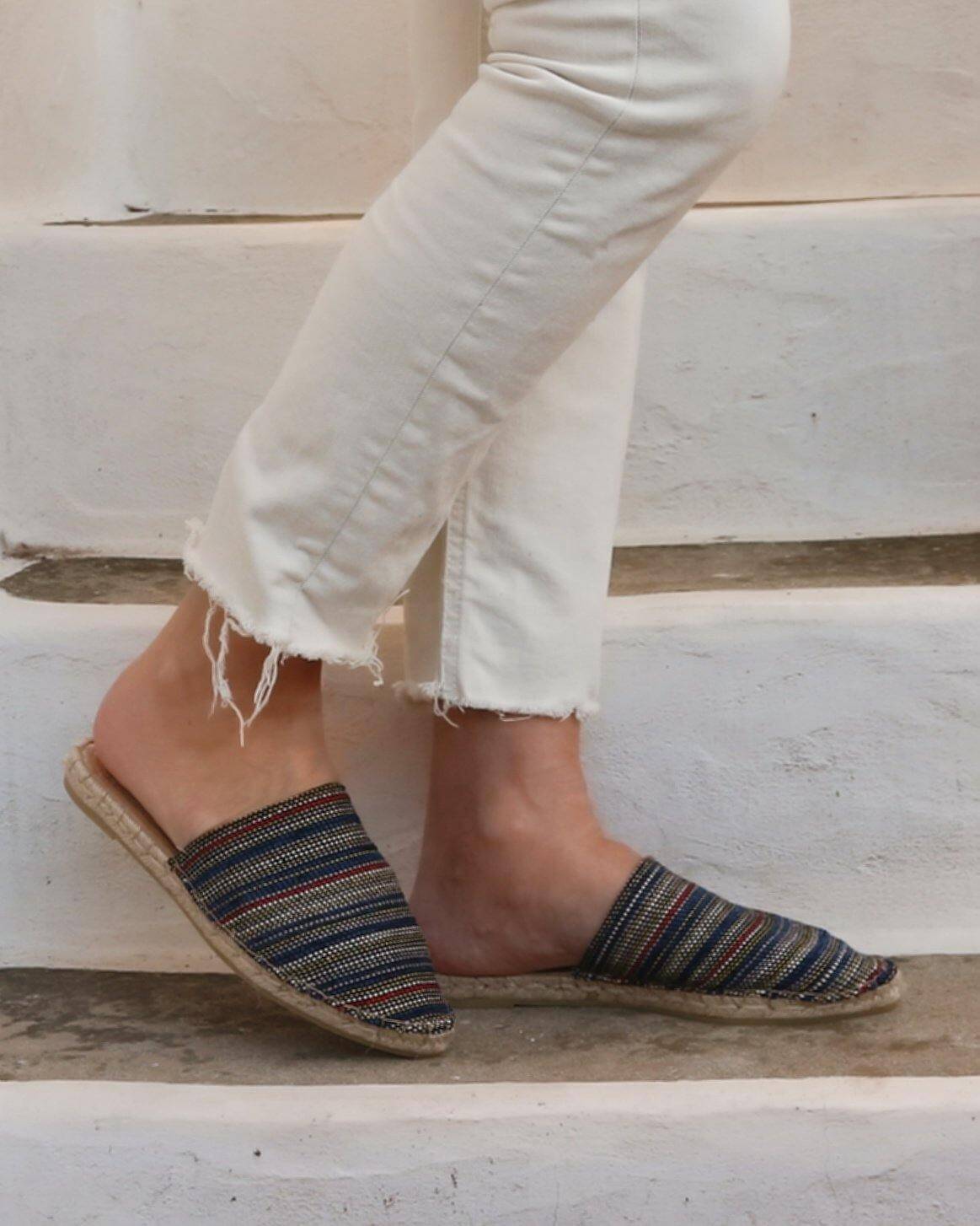 Boho Espadrilles Mules - Blue - Maslinda Designs