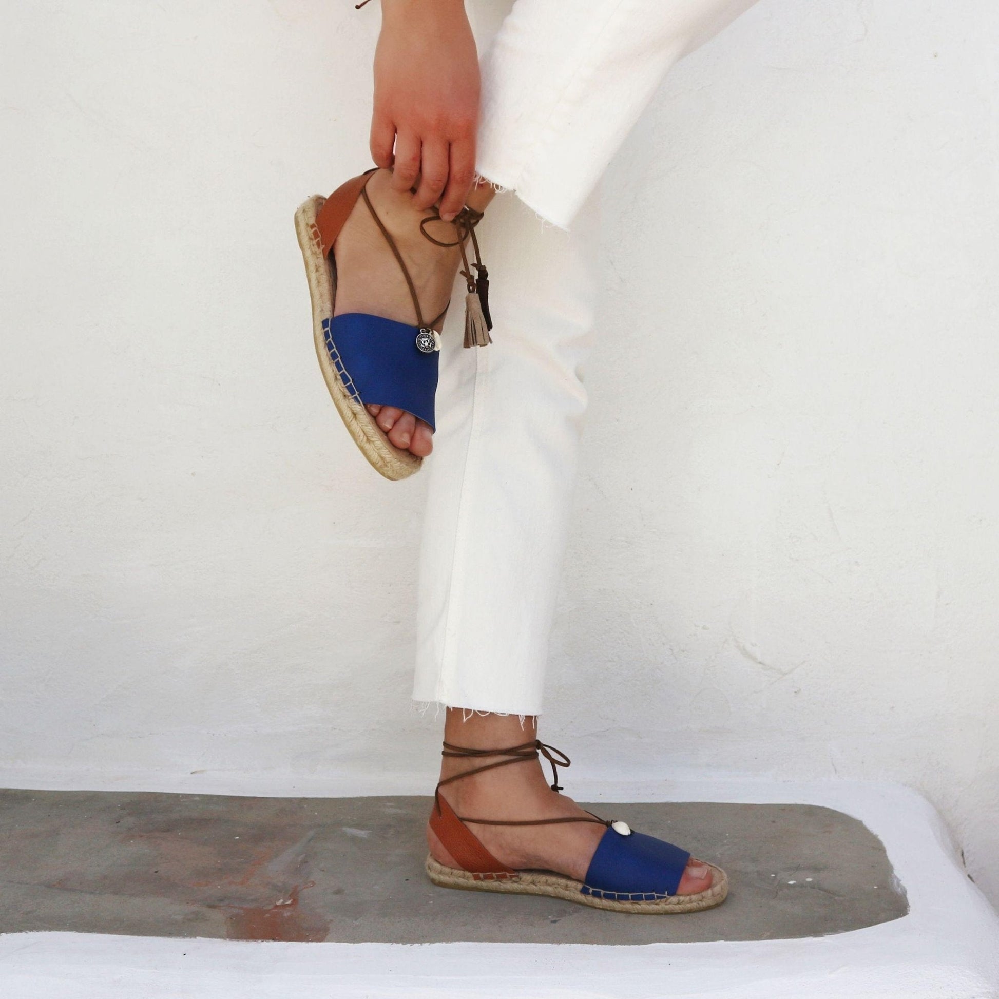 Boho Leather Espadrilles - Blue - Maslinda Designs