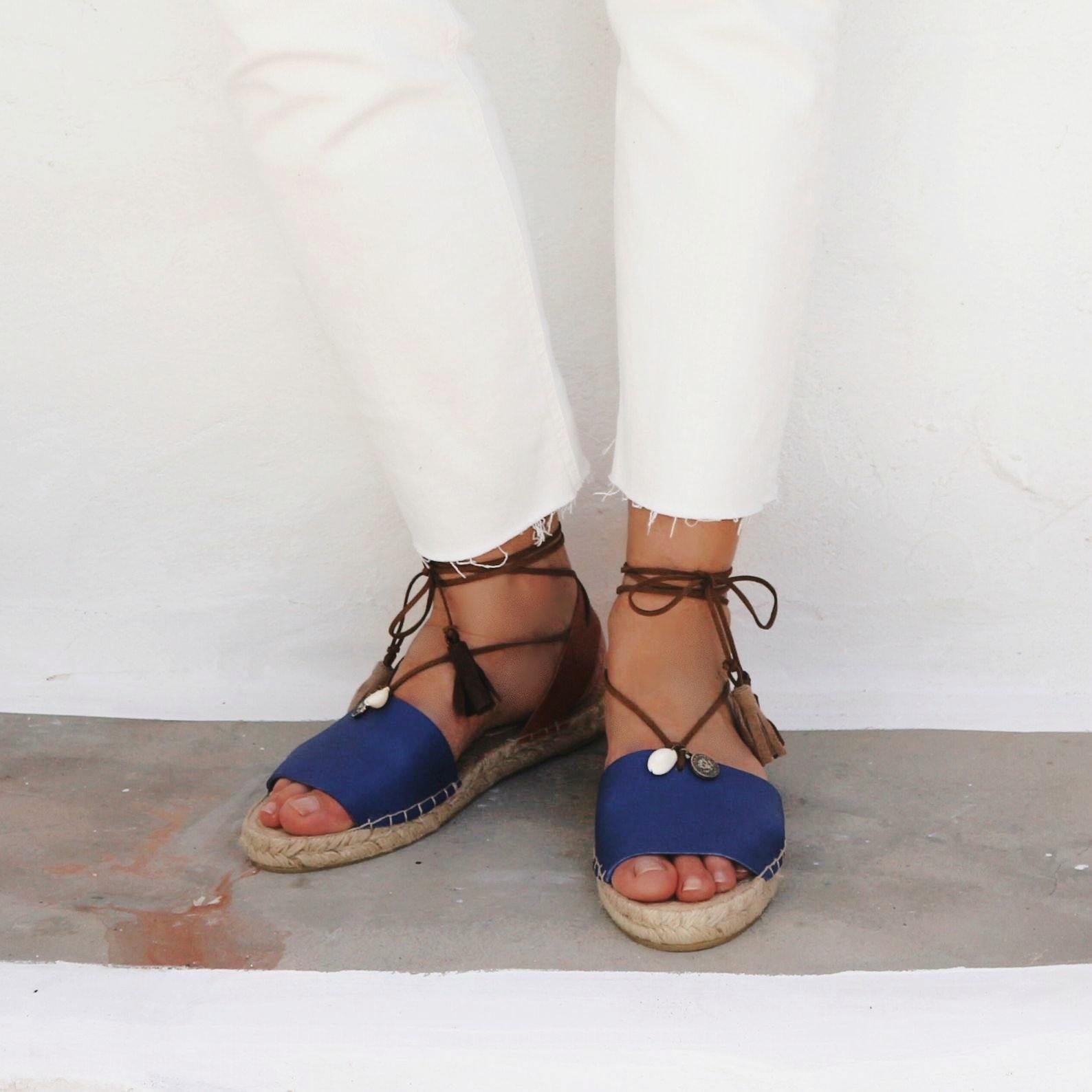 Boho Leather Espadrilles - Blue - Maslinda Designs