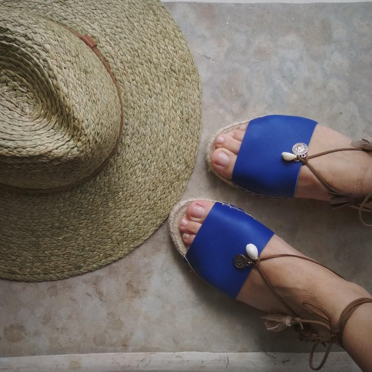 Boho Leather Espadrilles - Blue - Maslinda Designs