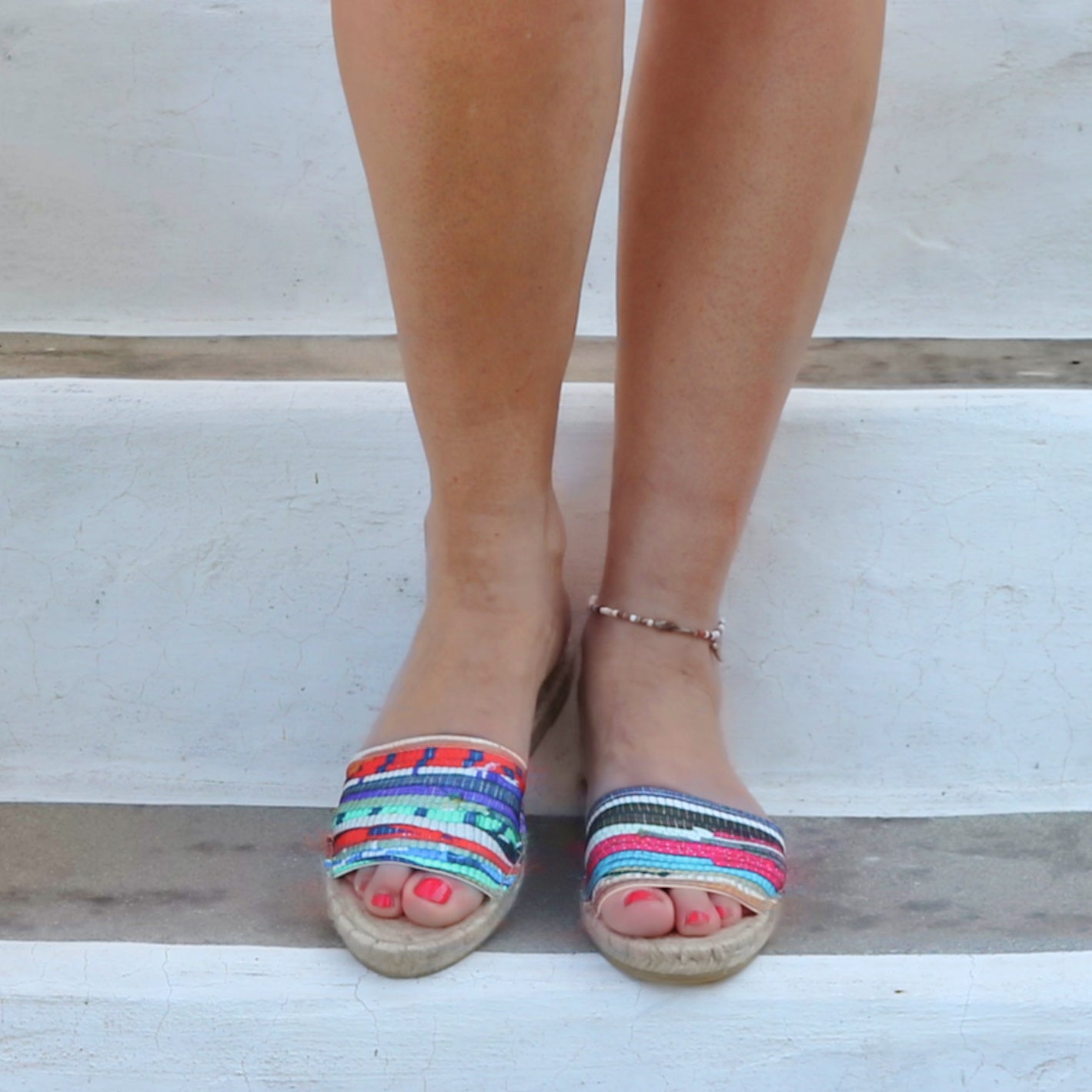 Colorful Espadrilles Slides - Kilim Print - Maslinda Designs