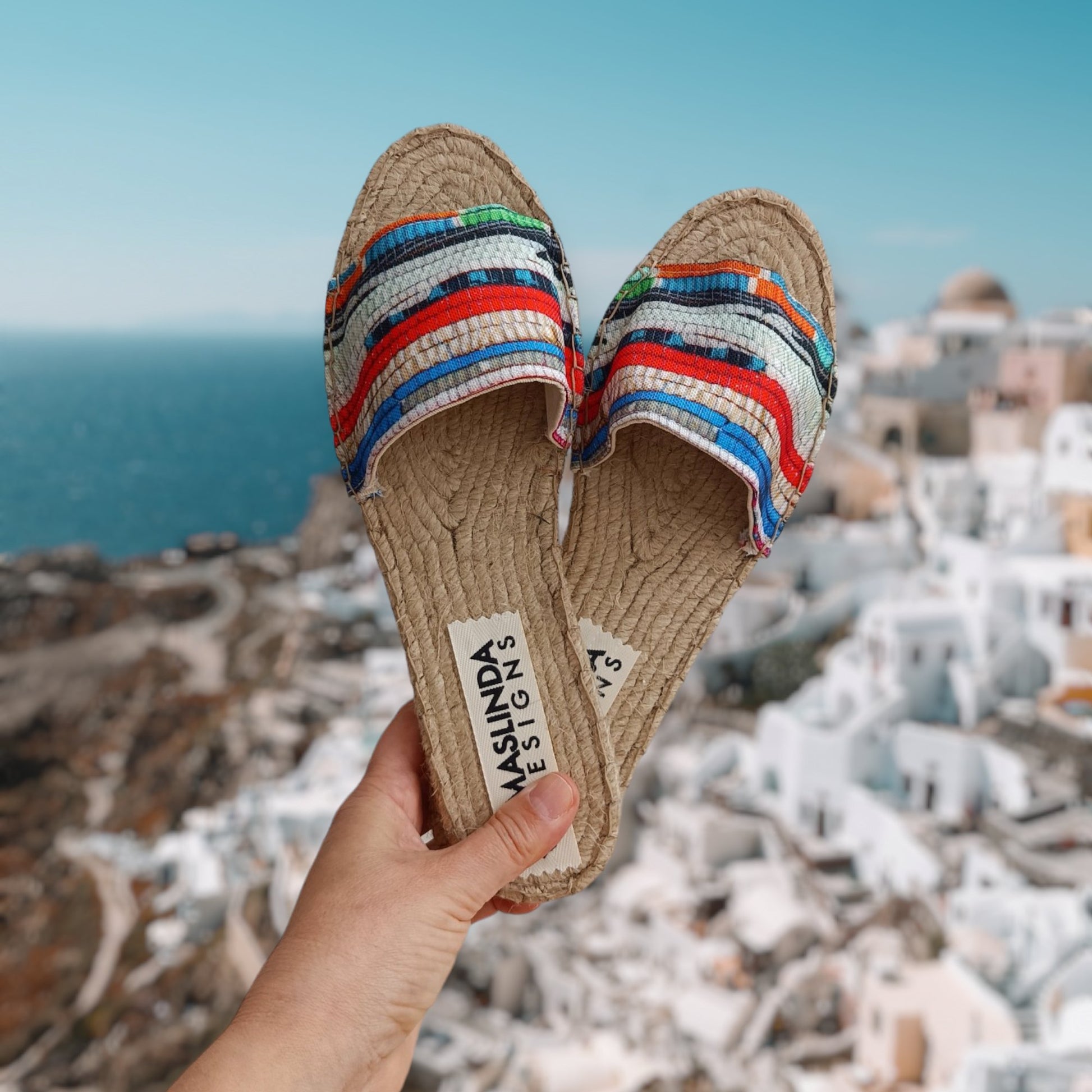 Colorful Espadrilles Slides - Kilim Print - Maslinda Designs