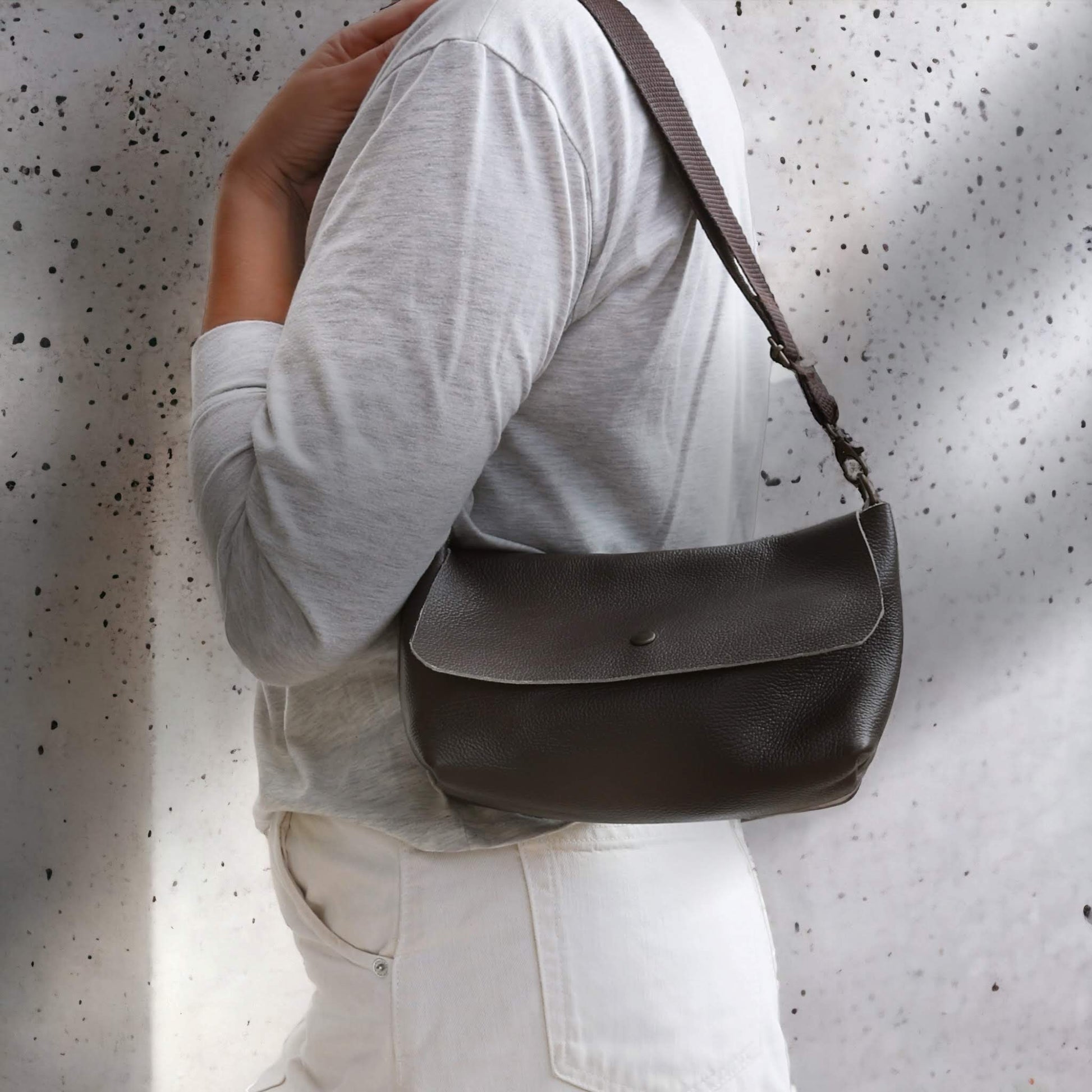 Cross Body Leather Handbag - Claudia Greige - Maslinda Designs