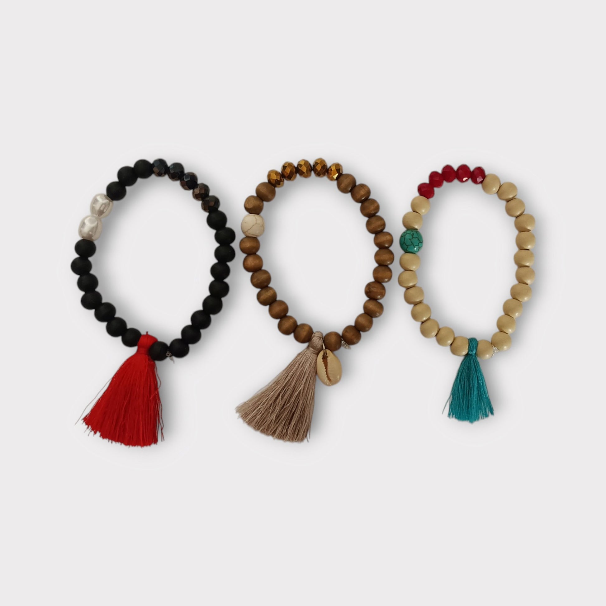 Crystal Beads Tassel Bracelet - Set of 3 - Maslinda Designs