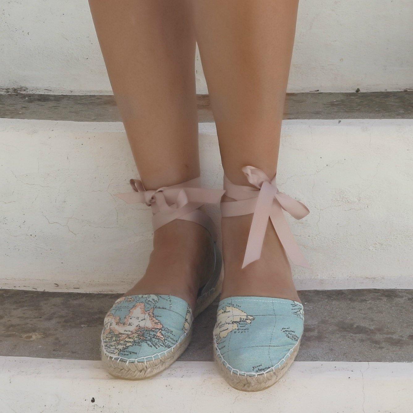 Espadrilles Sandals - Wold Map Print - Classic Sole - Maslinda Designs