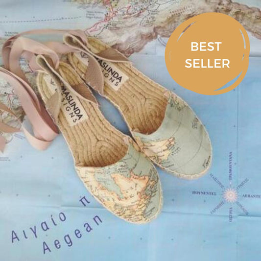 Espadrilles Sandals - Wold Map Print - Classic Sole - Maslinda Designs